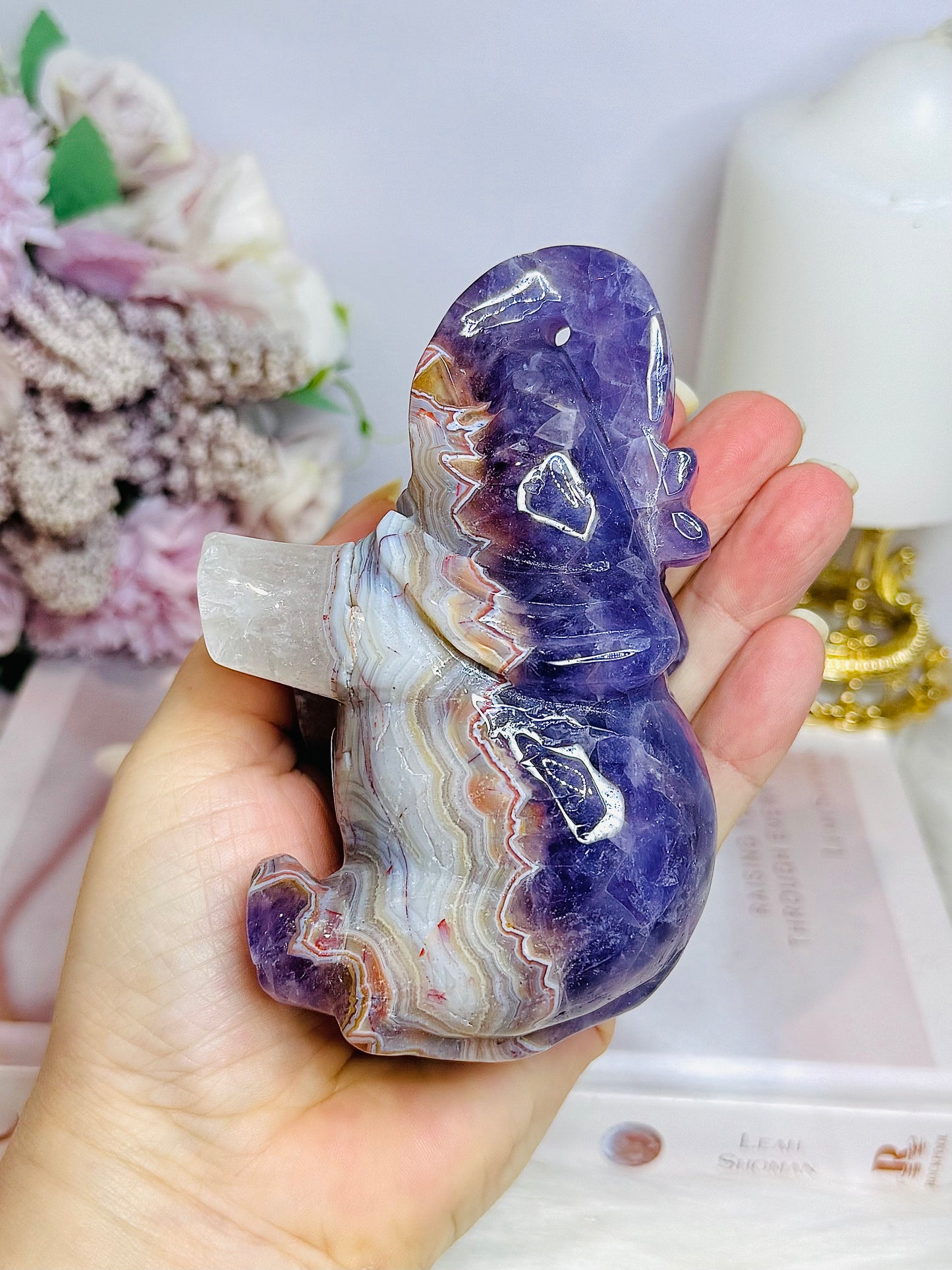 Amethyst X Mexican Lace Agate Elephant 12cm 430g