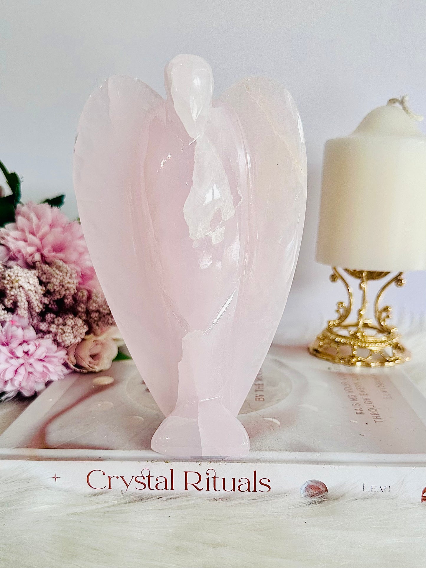 Healing The Heart ~ Beautiful Large 16cm Mangano Calcite (UV light reactive) Angel Carving