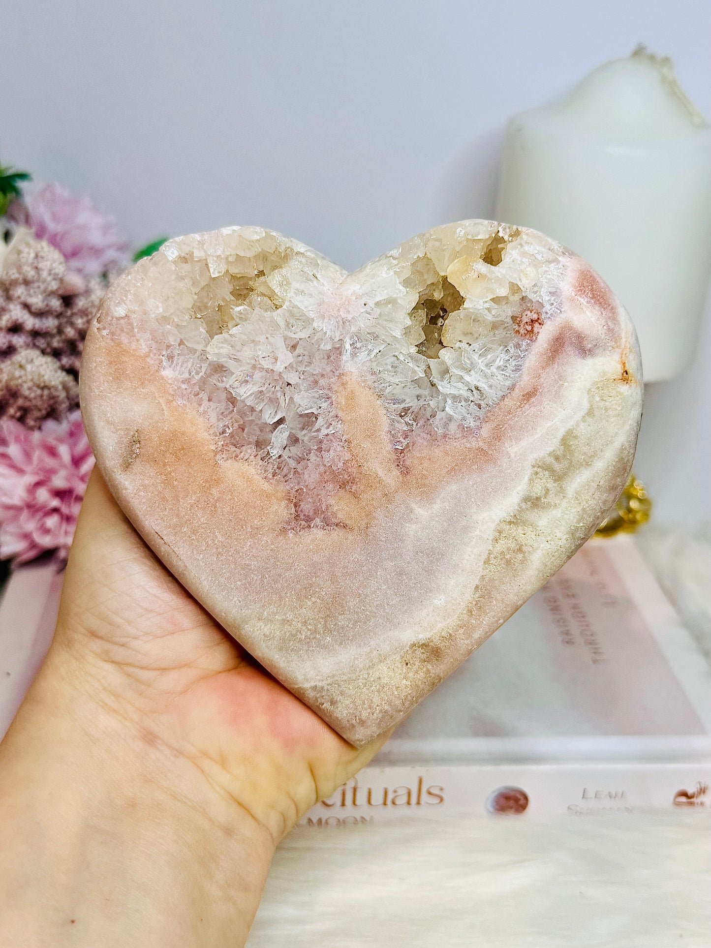 Large Druzy Pink Amethyst Heart On Rose Gold Stand 620g