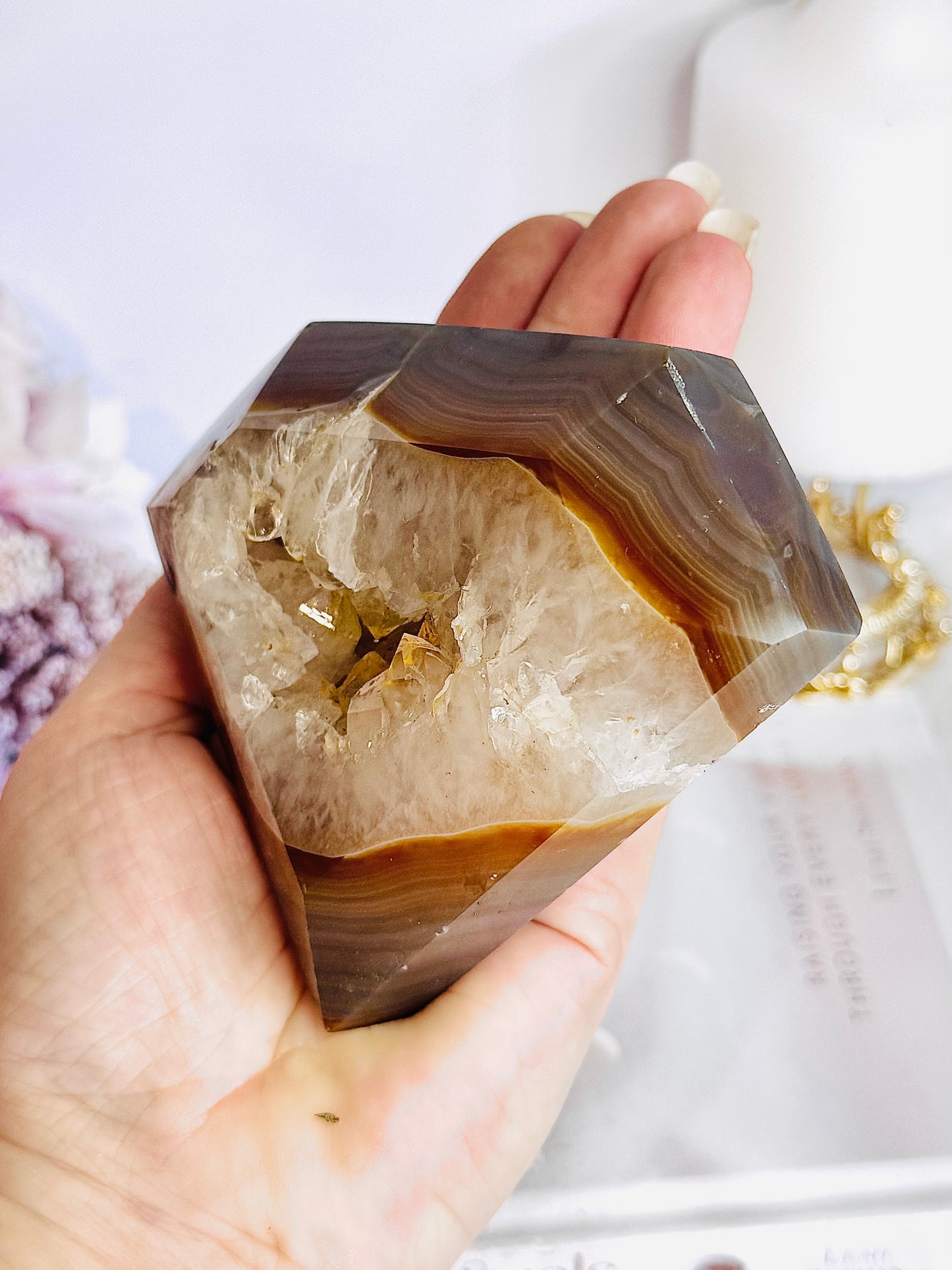 Incredible Large Druzy Agate Carving On Stand From Brazil 13.5cm