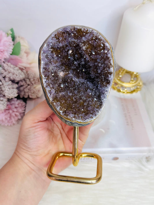 Large 16cm Amethyst Freeform On Gold Stand