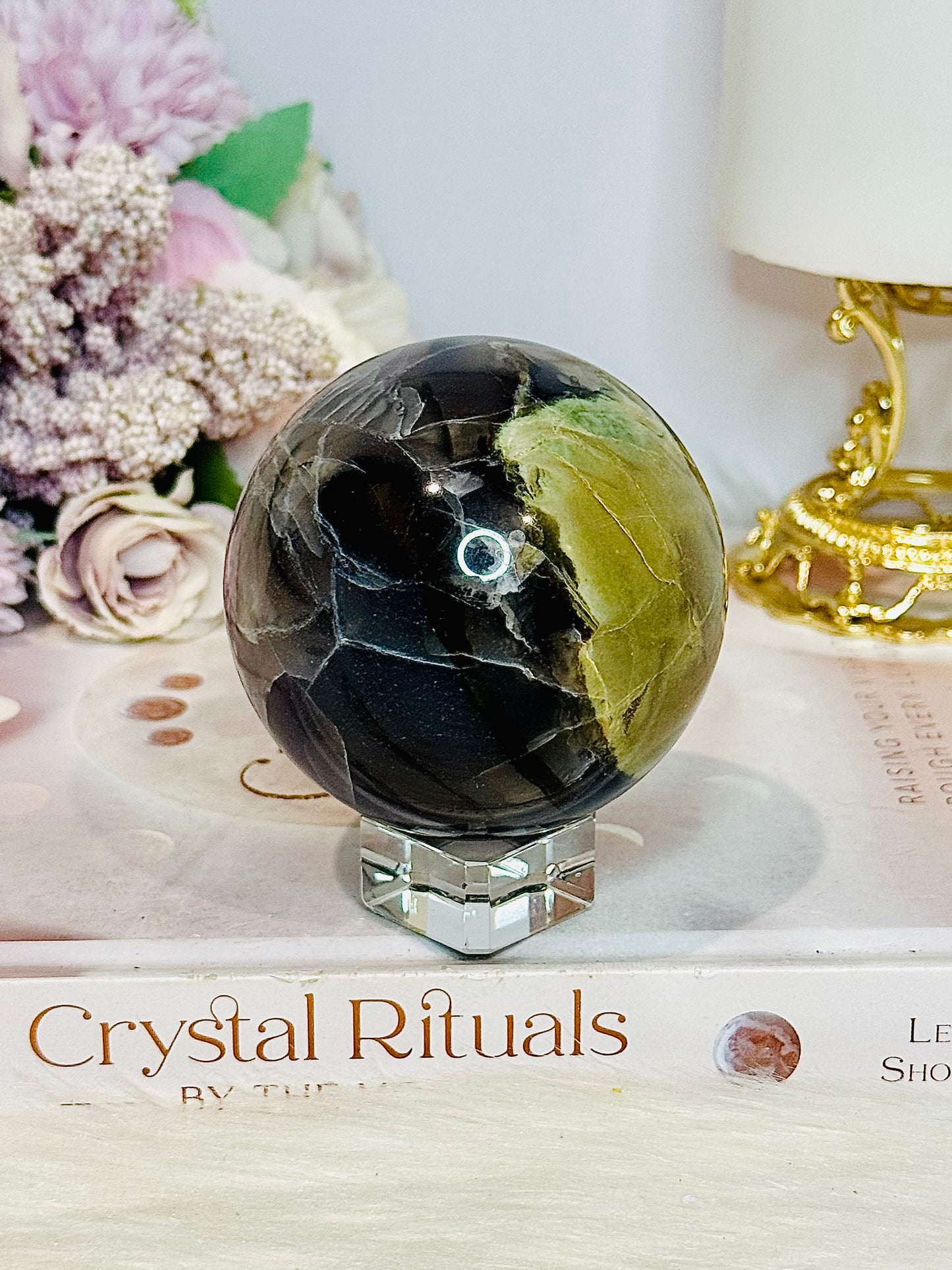 Large Volcano Agate (UV Reactive) Sphere On Stand 378g
