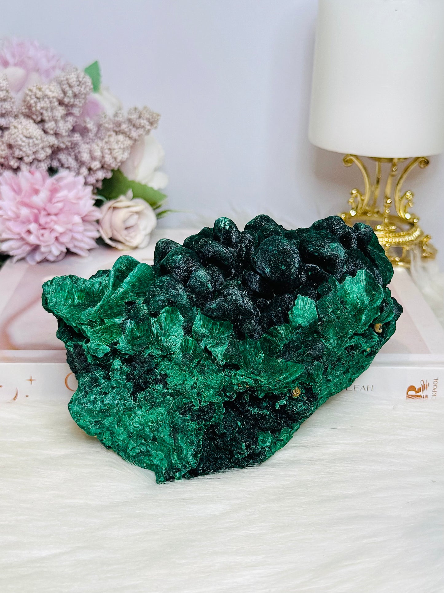 High Grade Velvet Botryoidal Malachite Natural Specimen on Stand 882g 15cm
