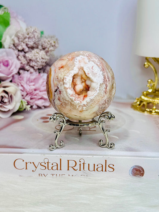 High Grade Crazy Lace Agate Sugar Druzy Sphere On Stand 242g