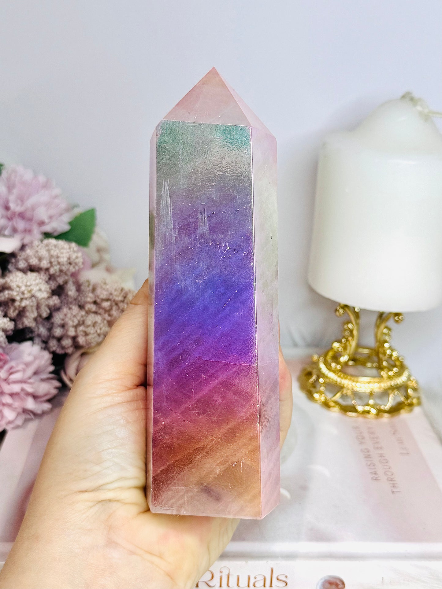 Large Angel Aura Chunky Rose Quartz Tower 16cm 597g