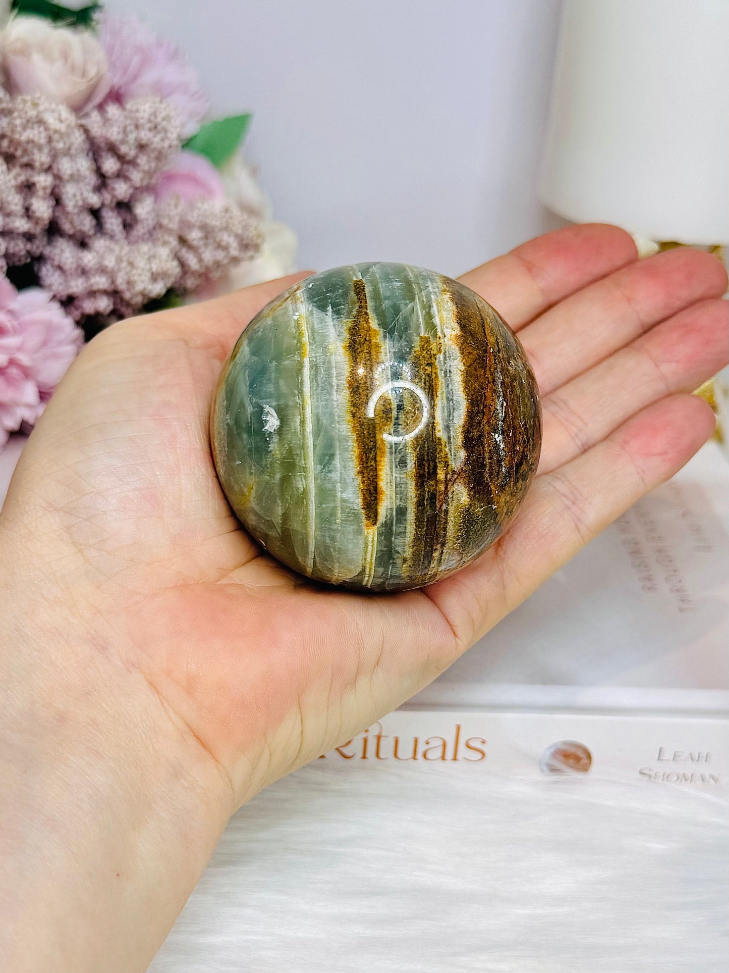 Natural Blue Onyx Sphere on Stand 306g