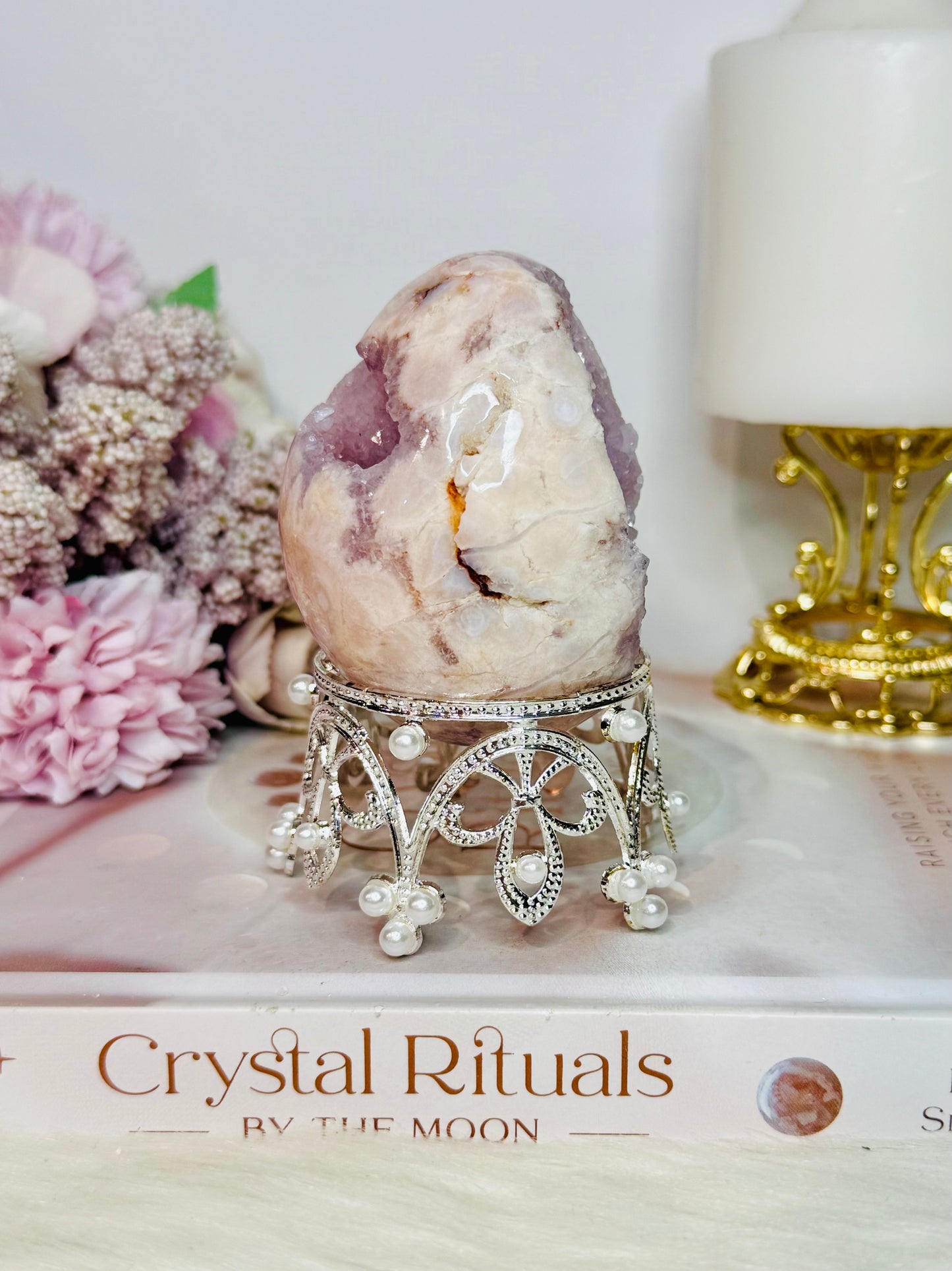 Classy & Fabulous Pink Amethyst Druzy Egg 8cm on Silver Stand