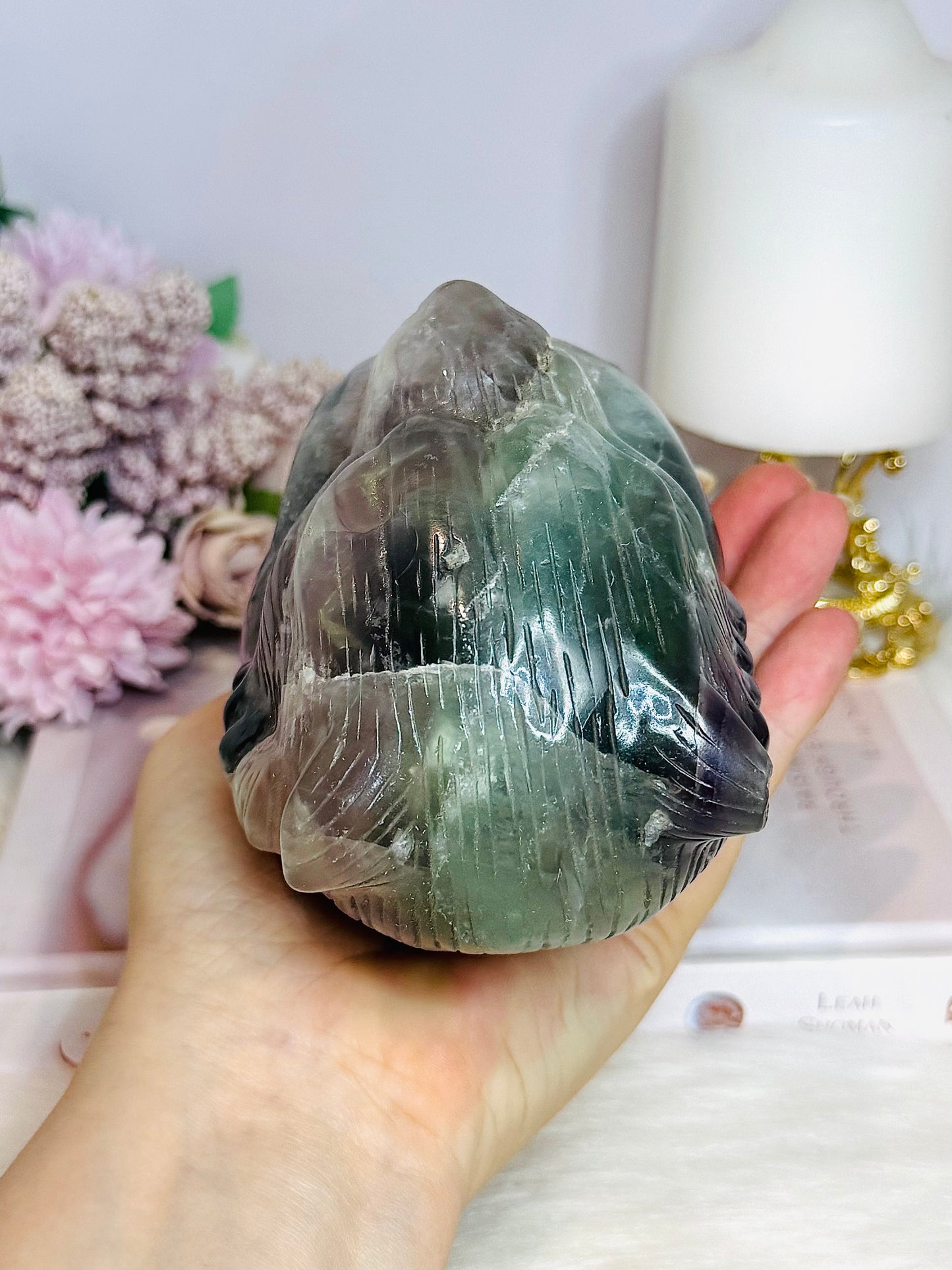 Large Fluorite Carved Skull with Bear Head 1.68KG