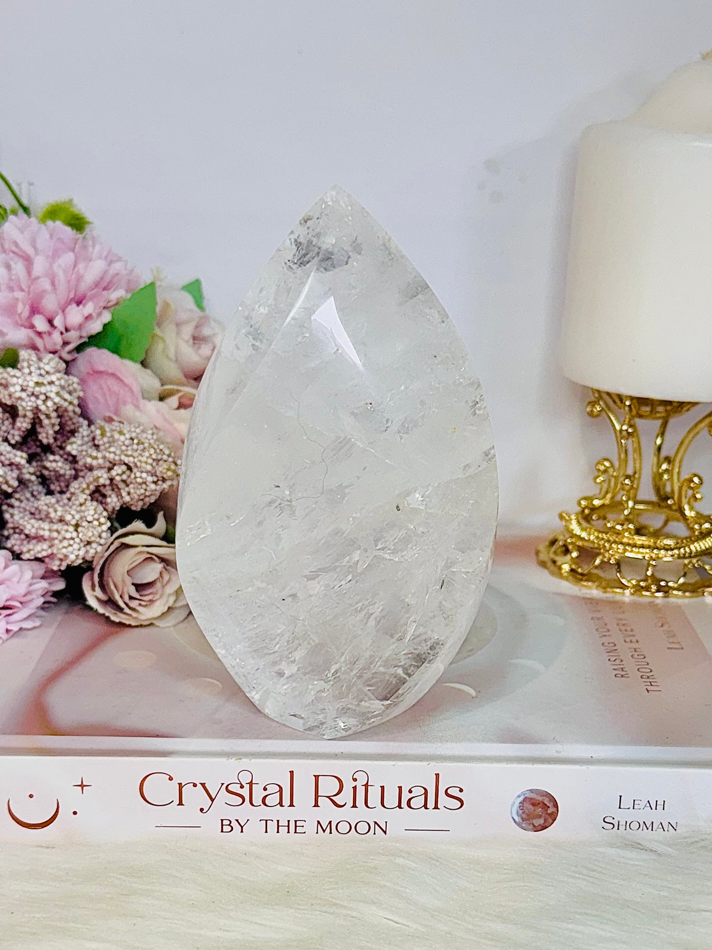 Absolutely Stunning High Grade Large Clear Quartz Carved Flame | Freeform with Rainbows From Brazil 677grams