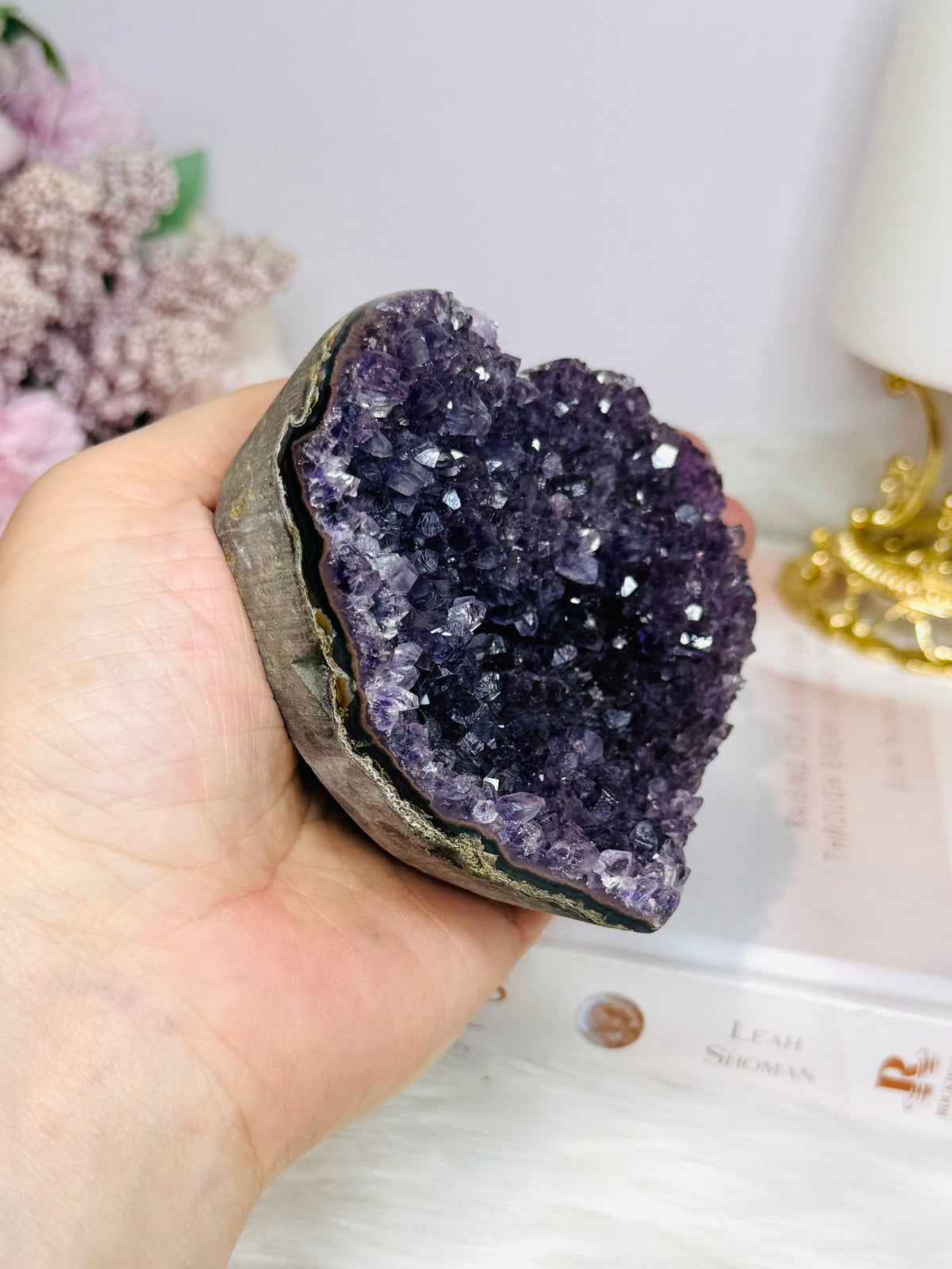 Large High Grade Amethyst Cluster Heart on Stand 328g