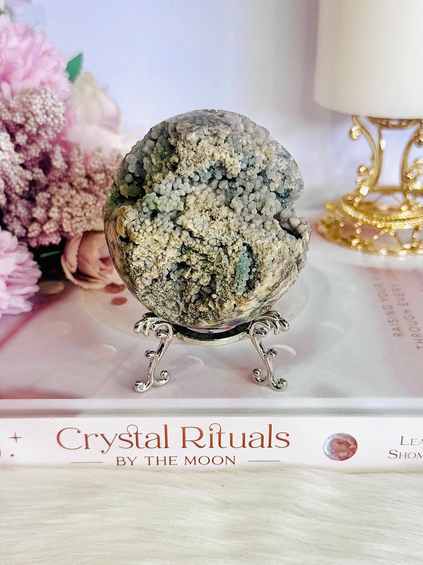 Natural Large Grape Agate Sphere 314grams On Stand