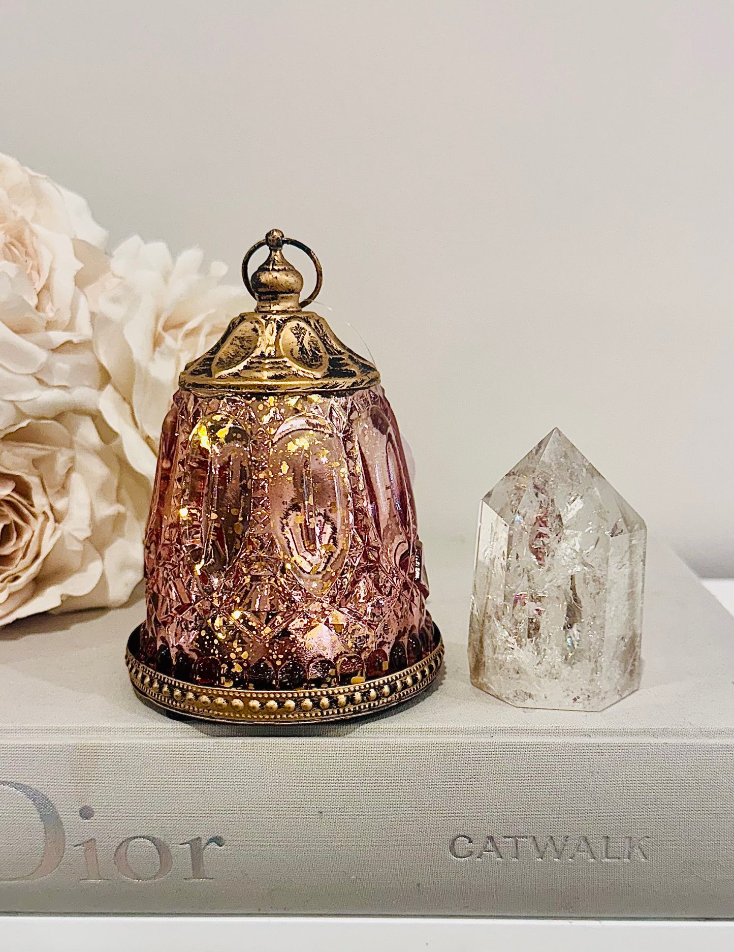 Glass Lantern Led Pink Punch 13cm