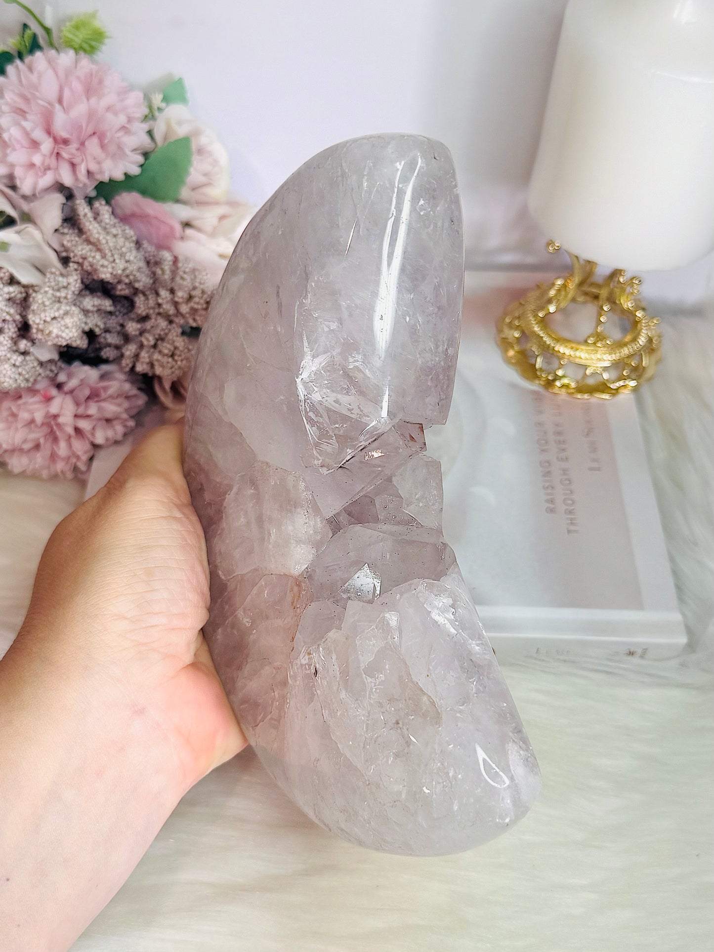 Huge Druzy Amethyst Chunky Carved Moon 1.65KG $129 x