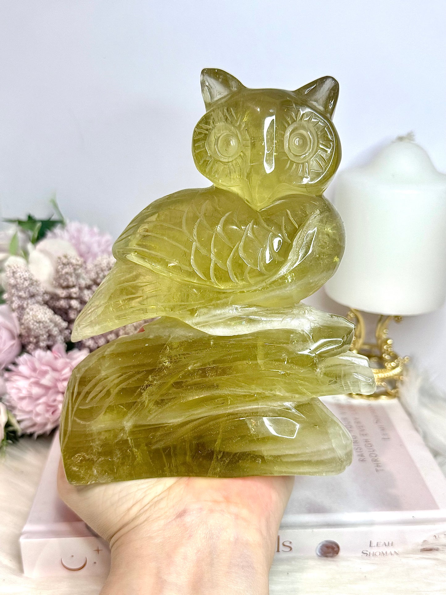 Huge 1.25KG Citrine Carved Owl 15cm