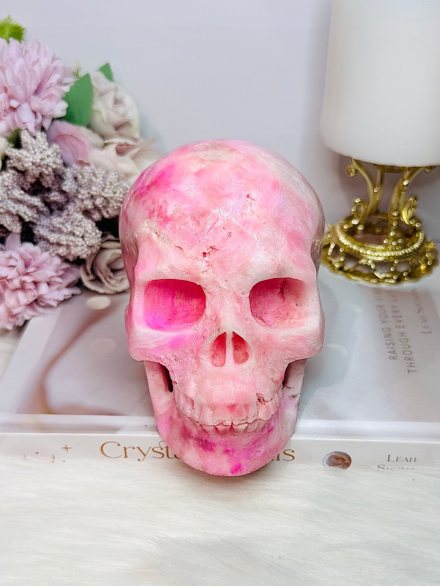 MASTERPIECE!! Absolutely Incredible Huge Natural Pink Oragonite Carved Skull 1.06KG 13cm