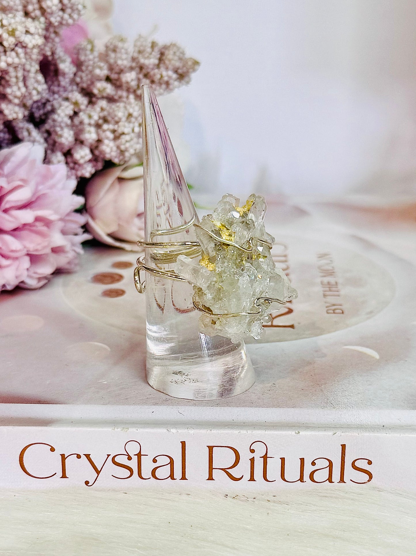 Clear Quartz Cluster Adjustable Ring In Gift Bag From Brazil