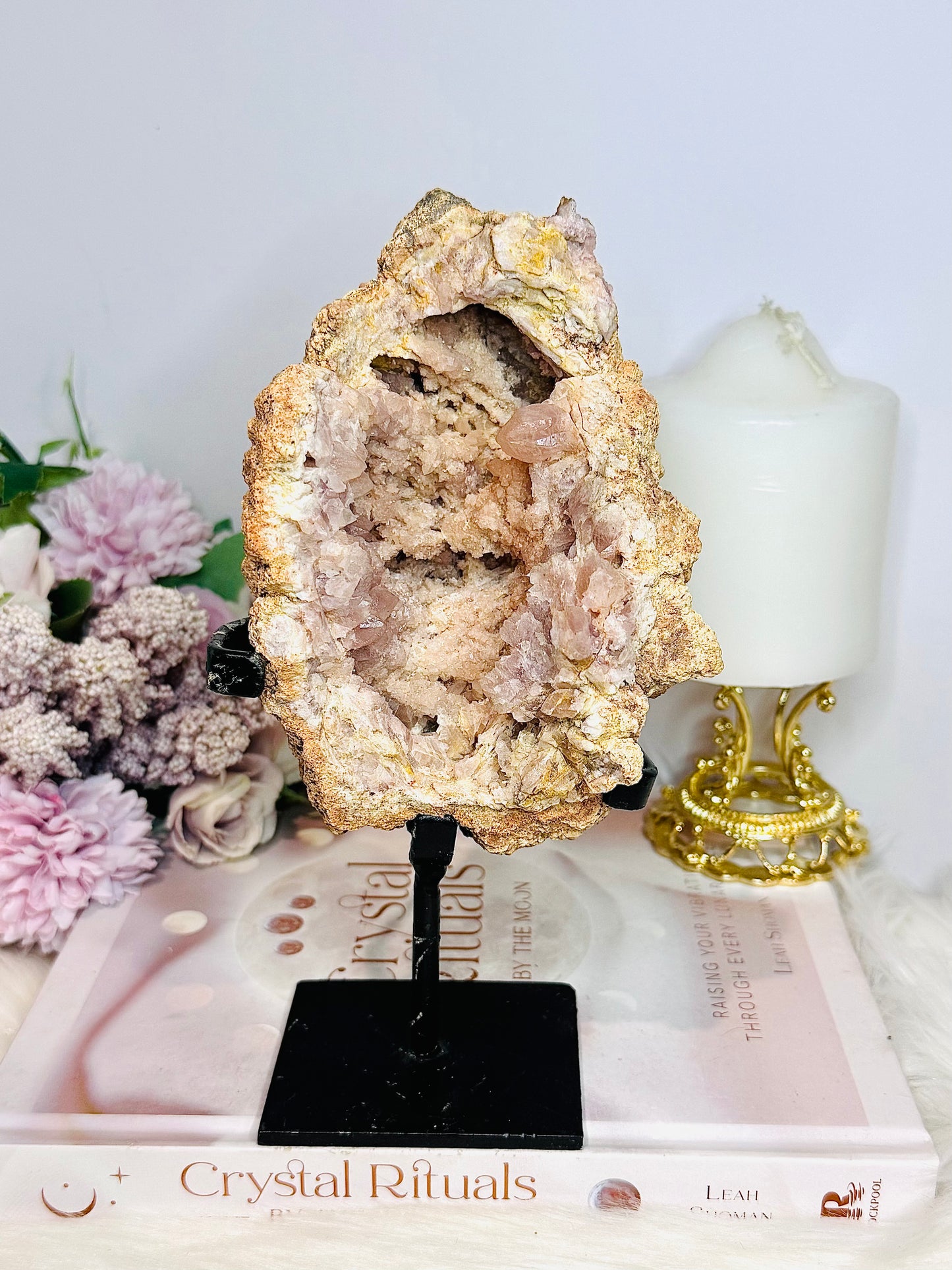 Large Pink Amethyst Druzy Geode On Stand From Brazil 904g