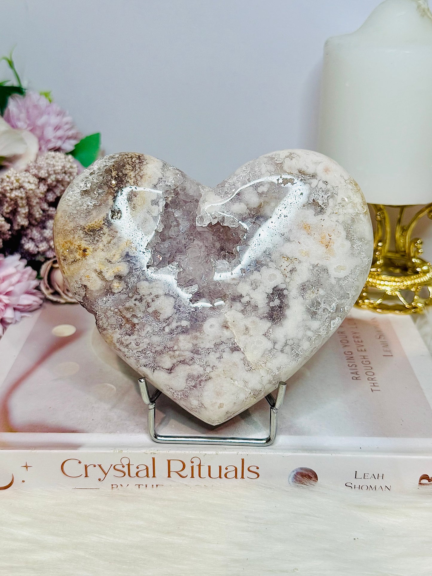 Large Druzy Pink Amethyst Chunky Heart on Stand 615g