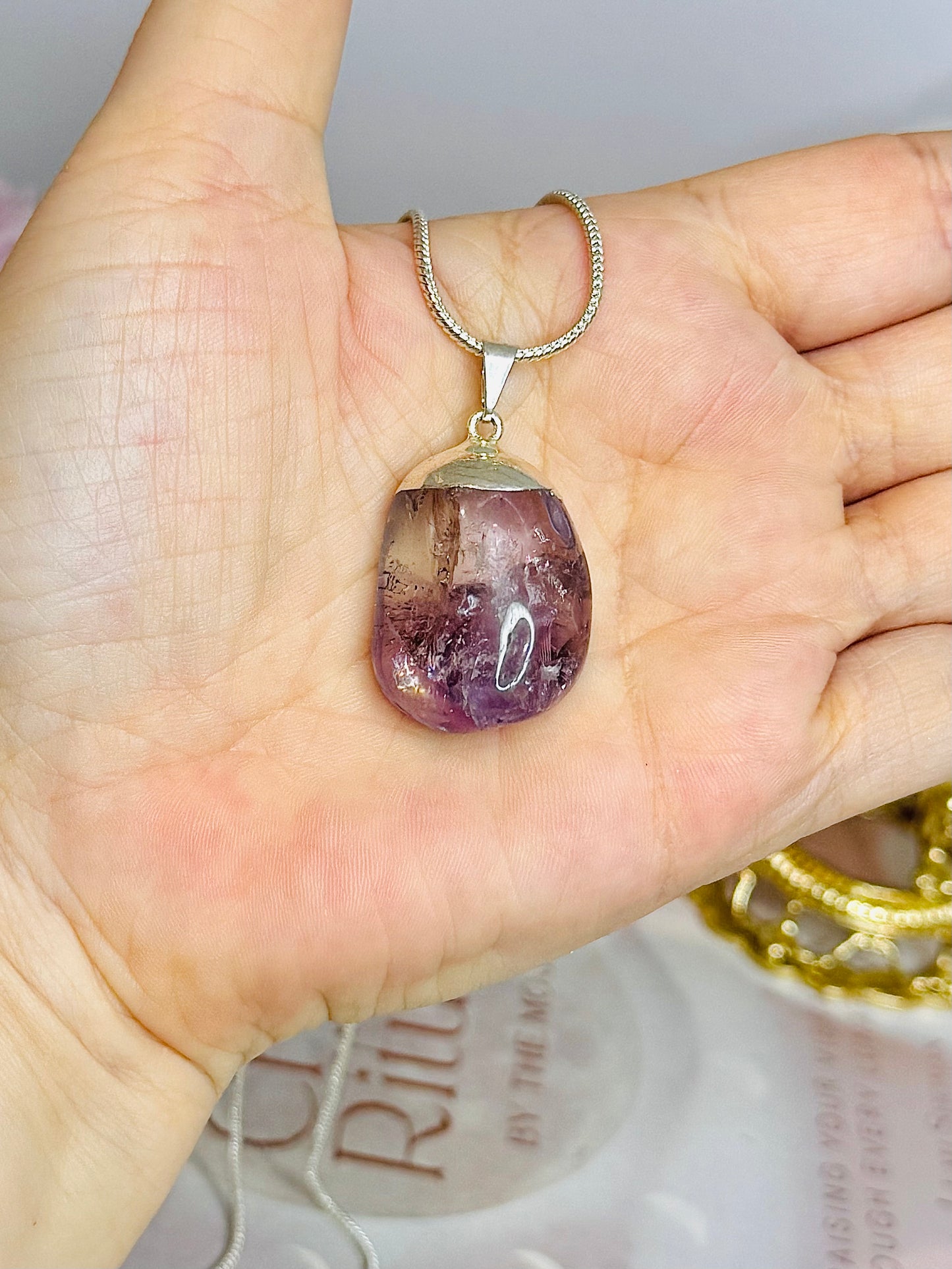 Amethyst Silver Pendant on Silver Chain in Gift Bag
