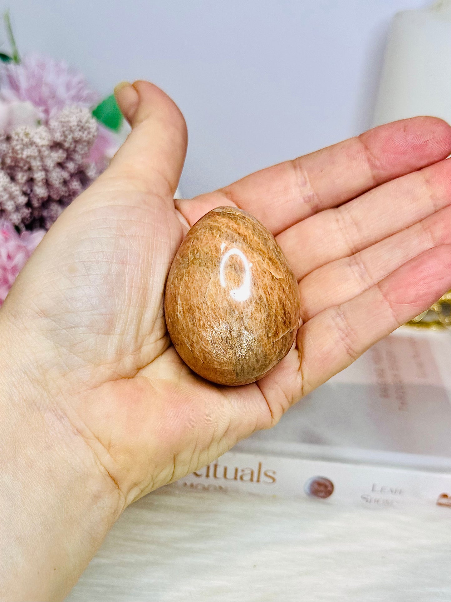 Peach Moonstone Egg on Stand 5cm
