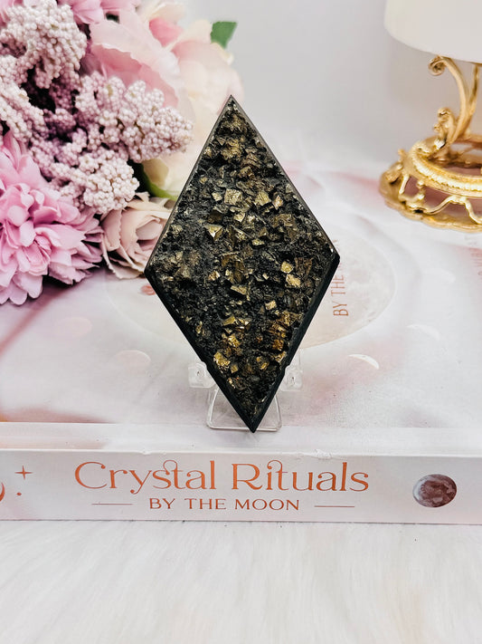 ⚜️ SALE ⚜️ Natural Chalcopryite Carved Diamond On Stand