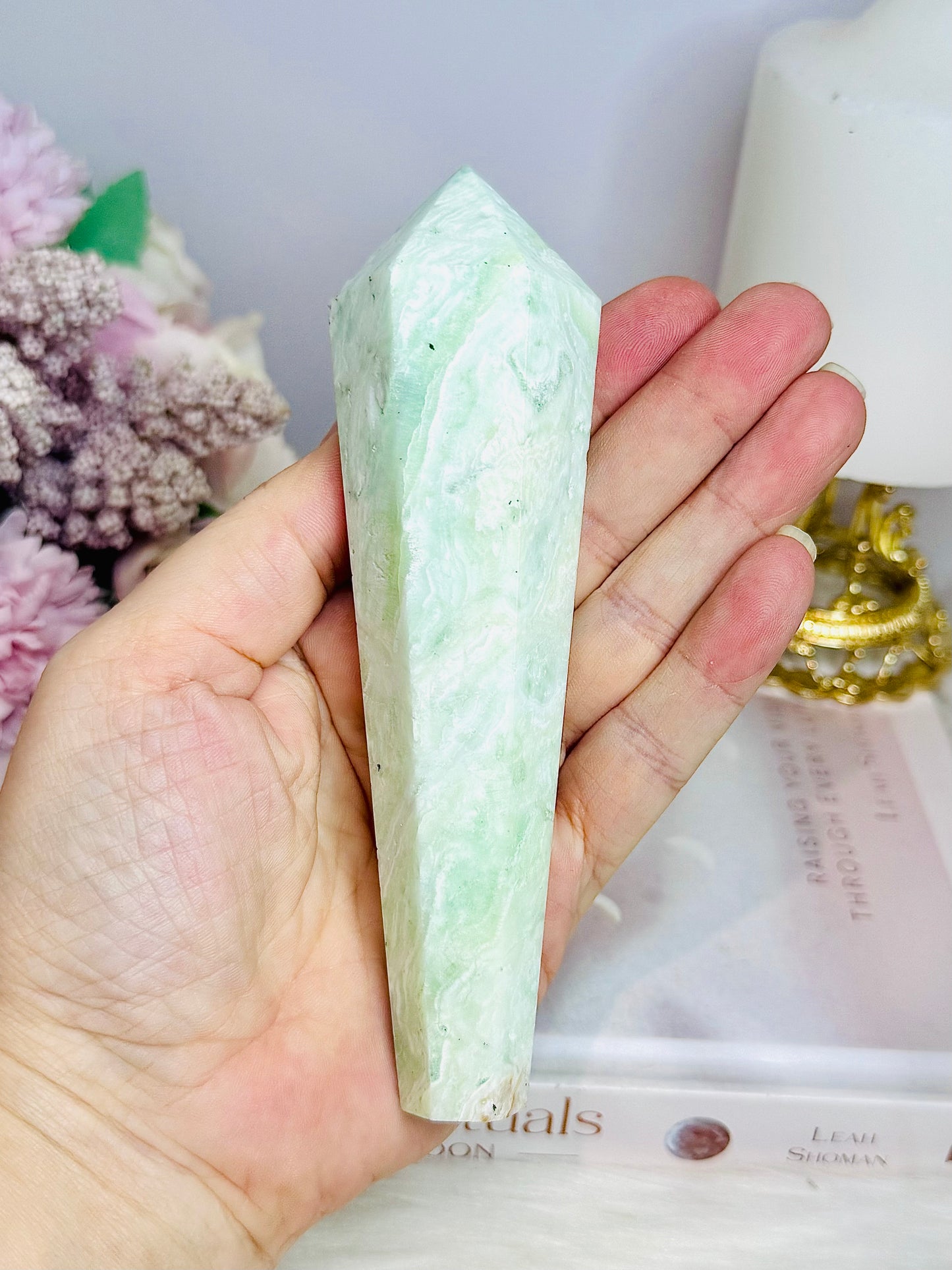 Pistachio Calcite Wand | Tower on Stand 14cm