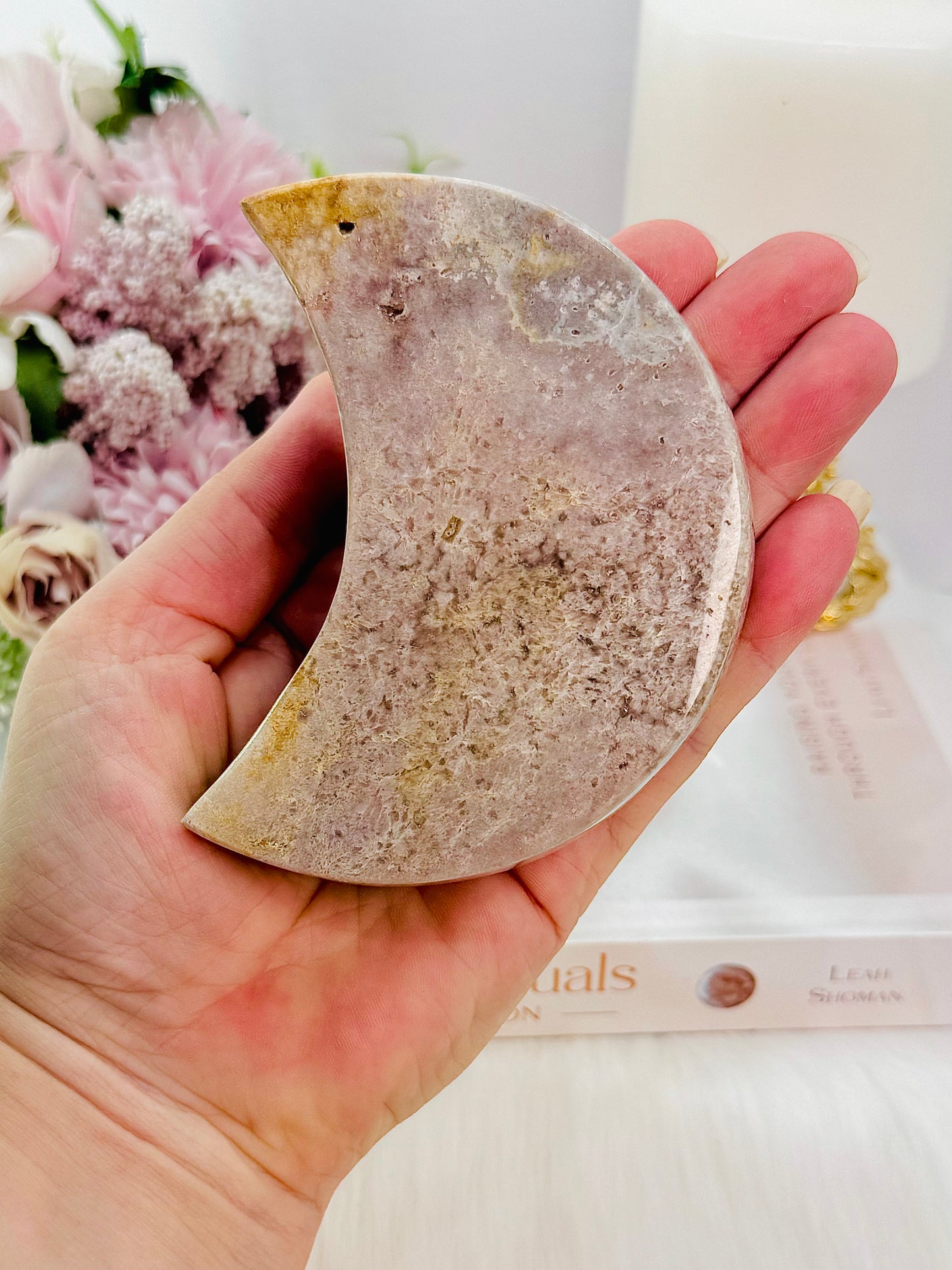 Large Pink Amethyst Druzy Moon Chunky Carving