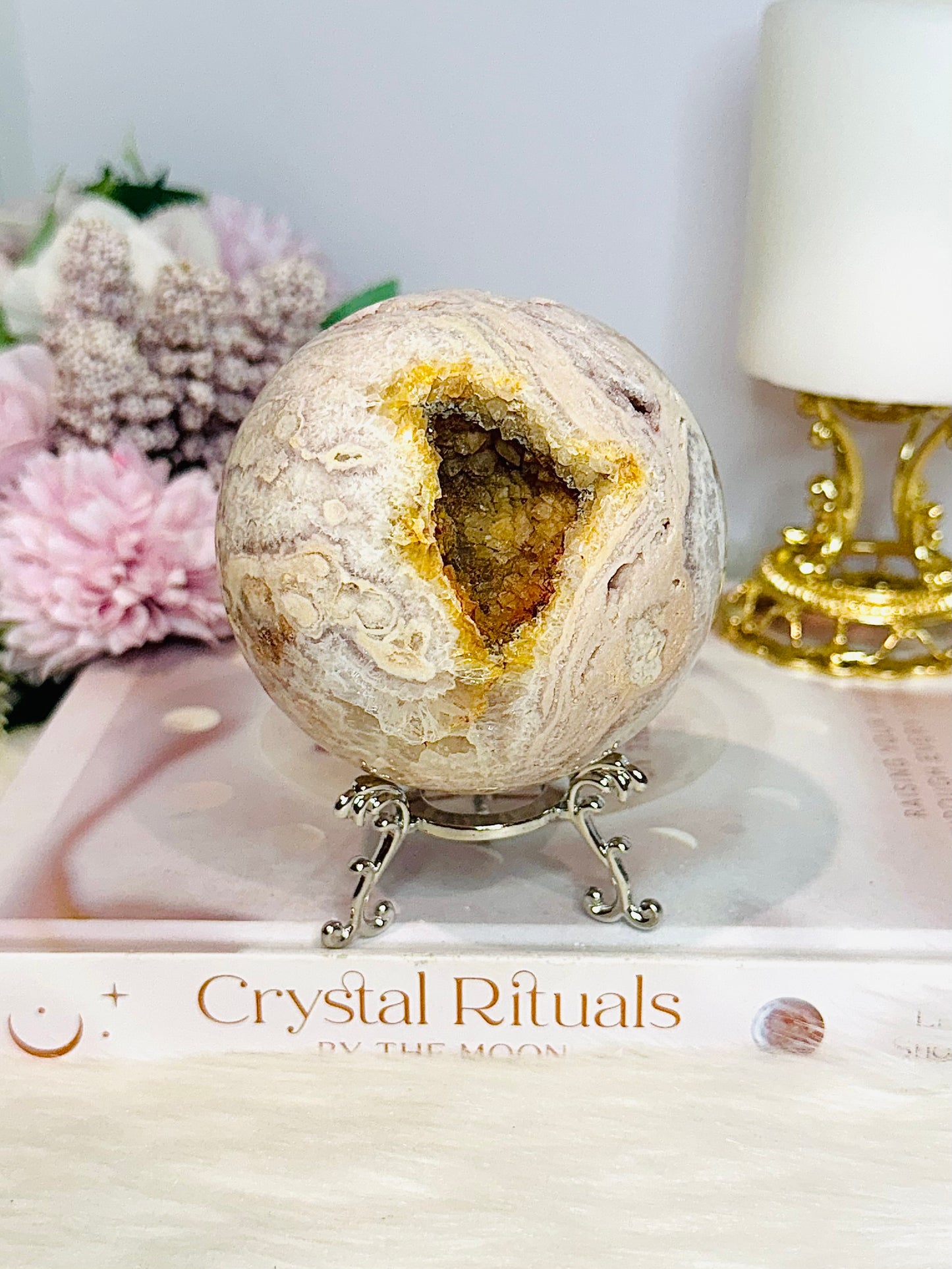 Large Druzy Pink Amethyst Sphere On Stand 630g