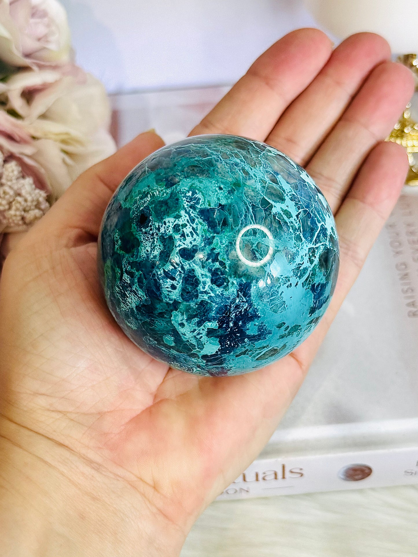 Absolutely Incredible High Grade Chrysocolla Sphere on Stand 399grams