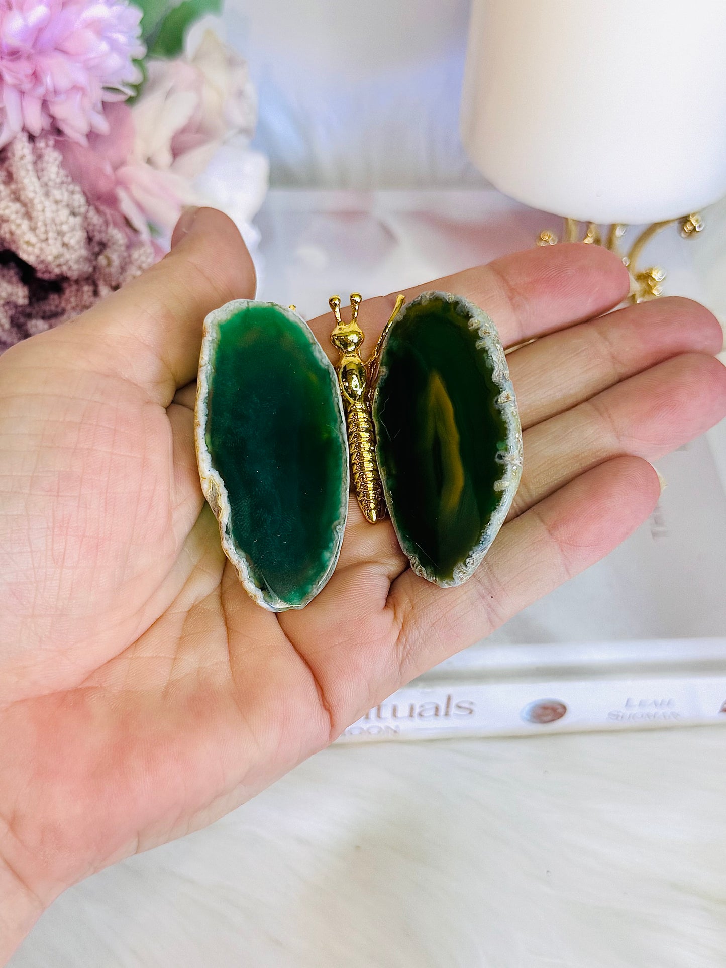 Gold Insect with Green Agate Wings 6cm