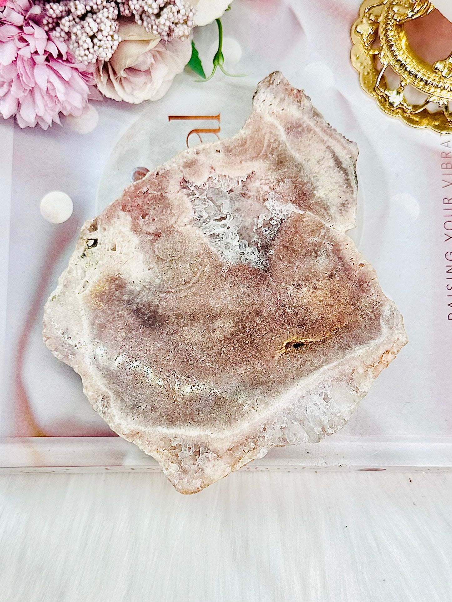 Natural Pink Amethyst Druzy Slab 429g