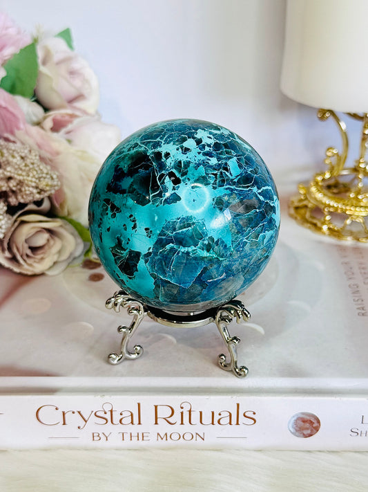 Absolutely Incredible High Grade Chrysocolla Sphere on Stand 399grams