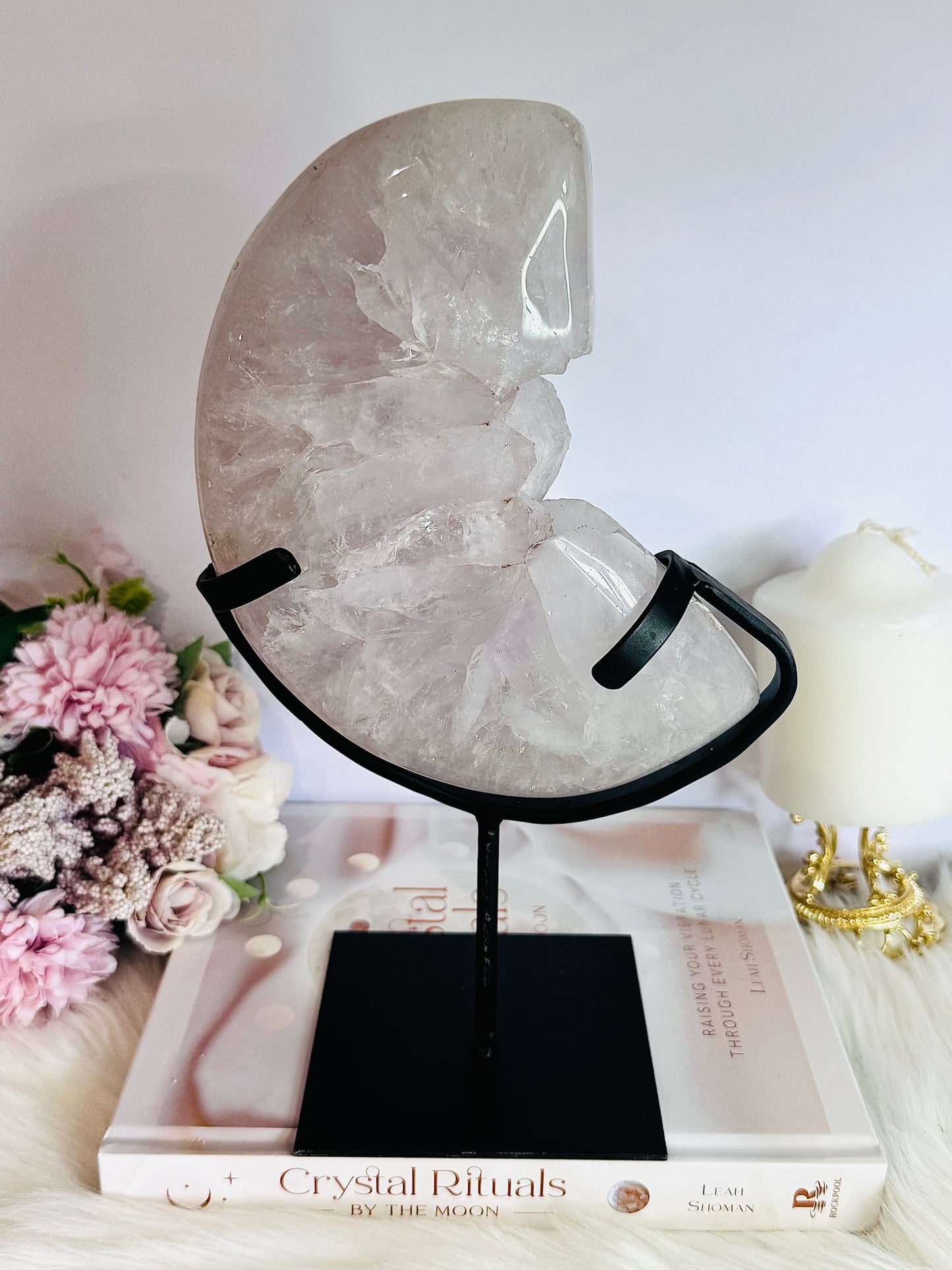 ⚜️ SALE WITH $100 DISCOUNT ⚜️ Huge 1.96KG Amethyst Carved Druzy Moon On Custom Stand From Brazil ~ 25cm (inc stand)