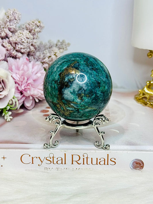 Natural Emerald with Pyrite Sphere on Stand 253g