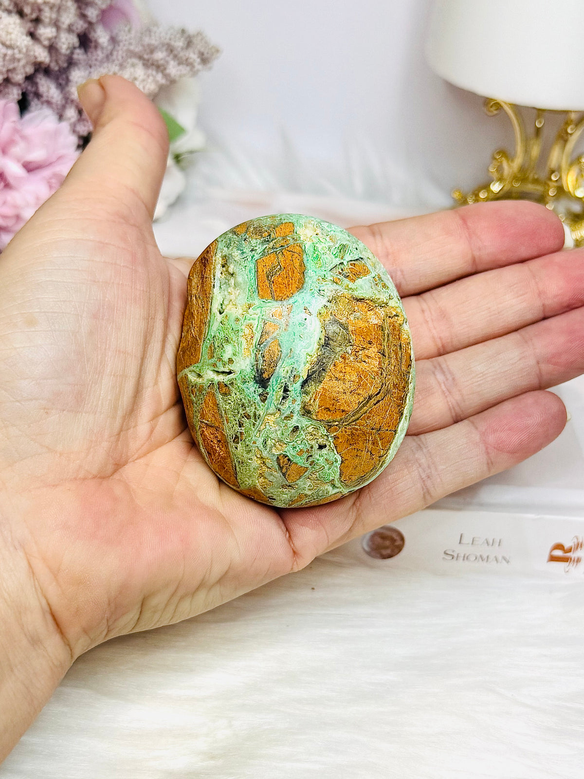 Chunky Large Smithsonite Palm Stone (Stand is display only)