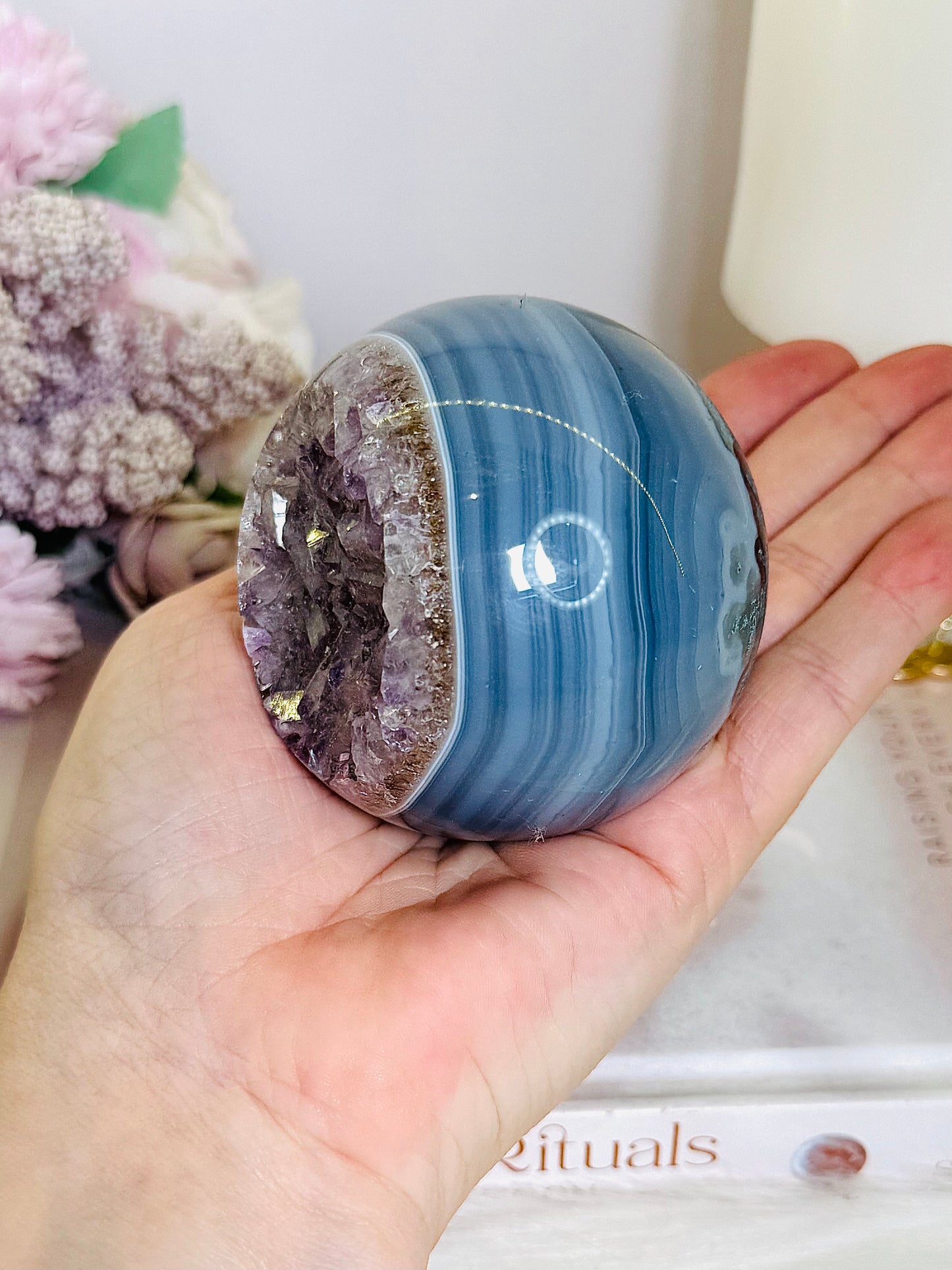 High Grade Druzy Amethyst | Agate Sphere on Stand 475g