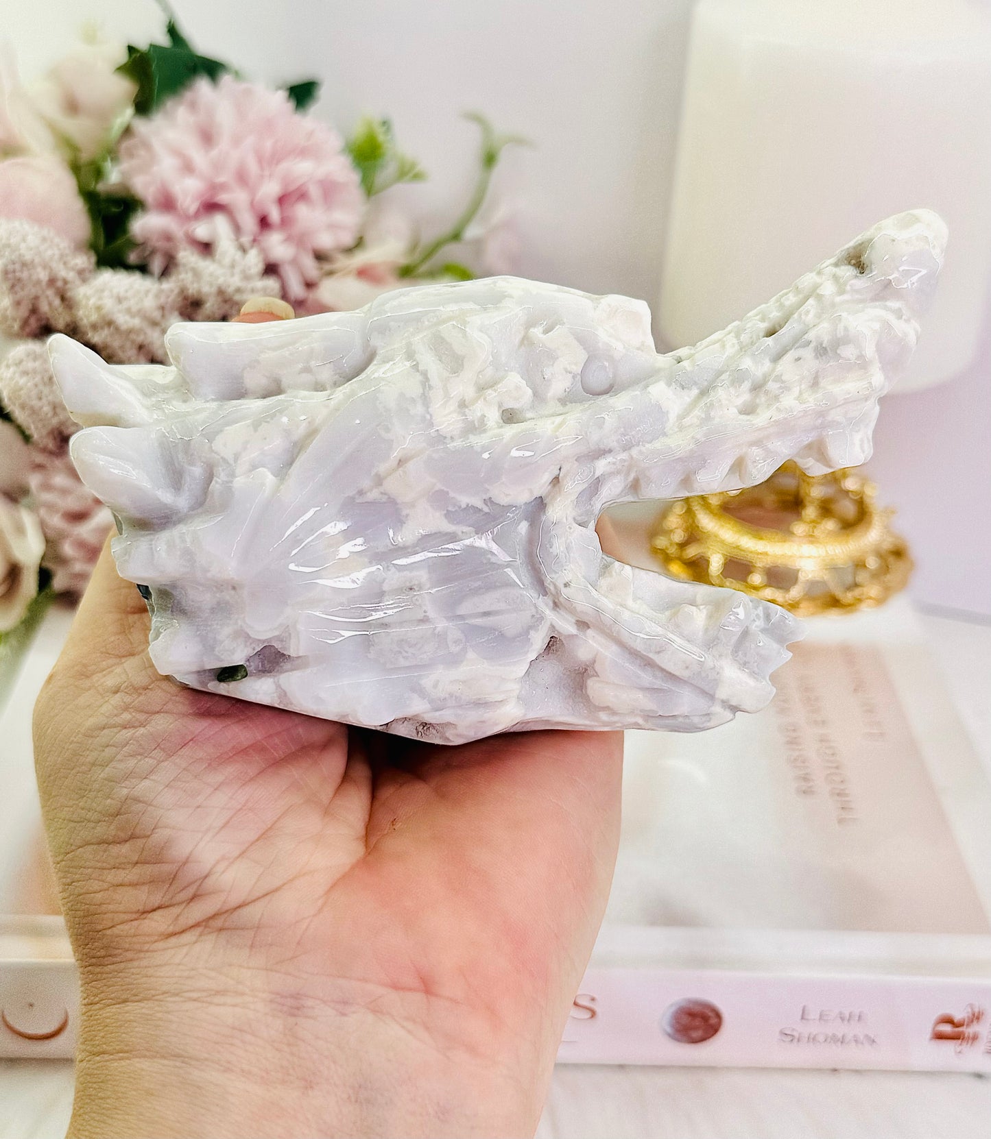 Wow!!!! Incredible New Large 457gram White Druzy Agate Wolf Head Carving Absolutely Awesome