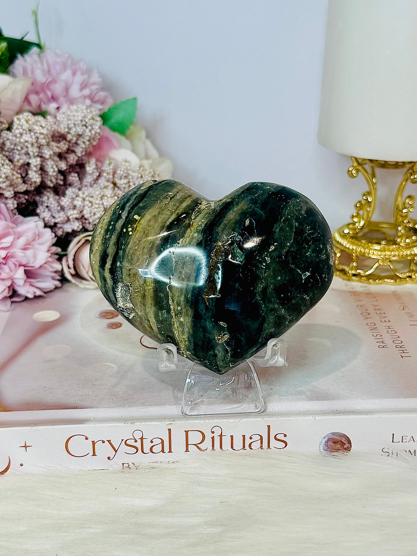 Ocean Jasper Puffy Heart on Stand 283g