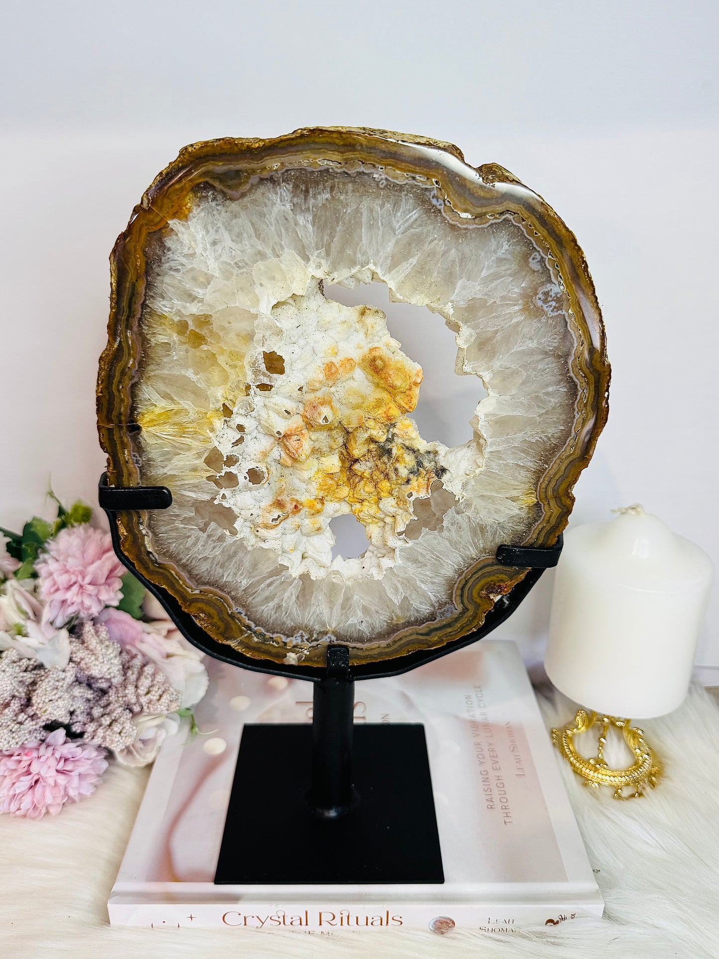 Absolutely Spectacular Statement Piece!! Natural Large Druzy Agate Portal On Stand 30cm 1.85KG