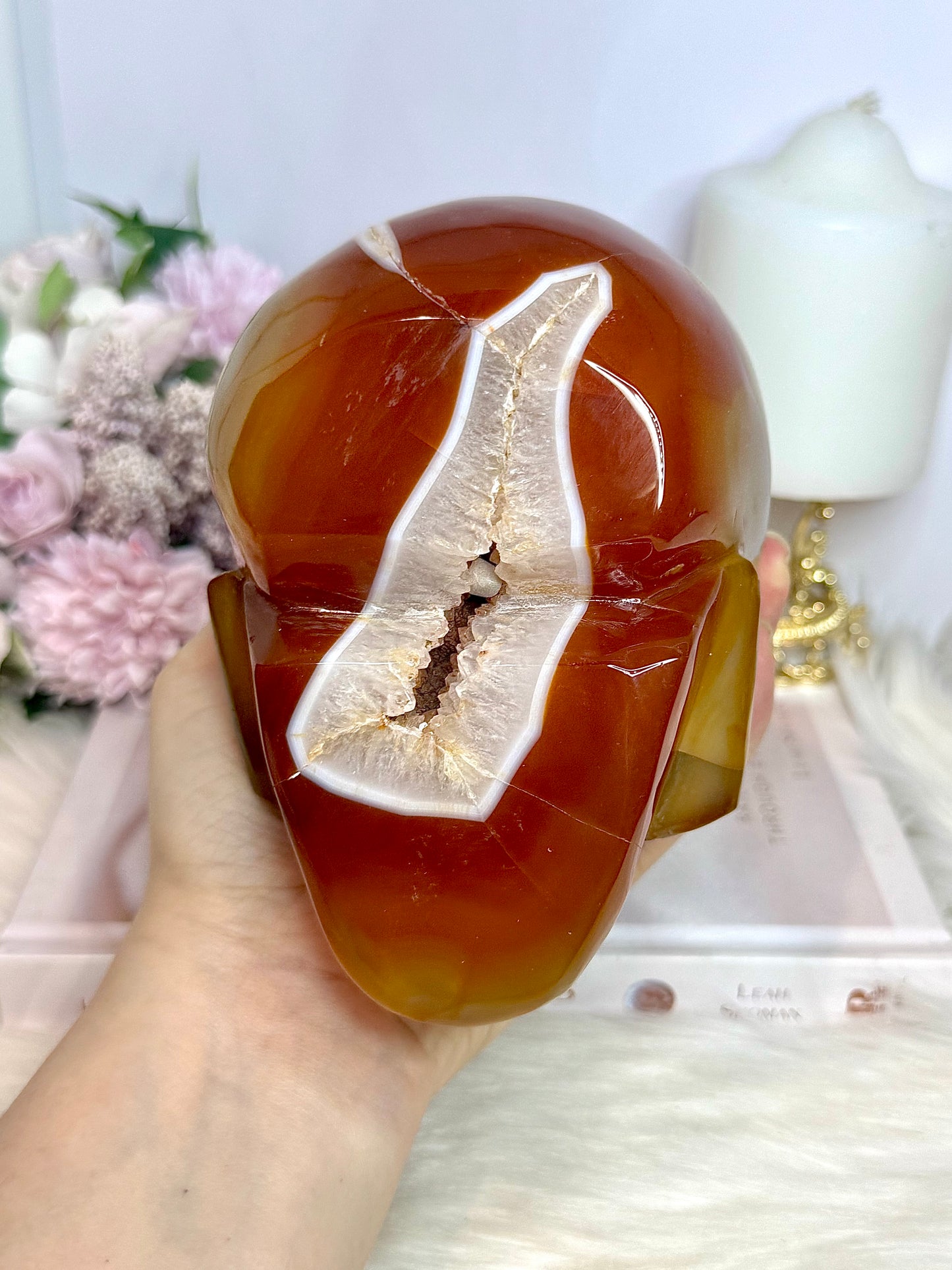 Huge Carnelian Carved Druzy Skull 2.15KG