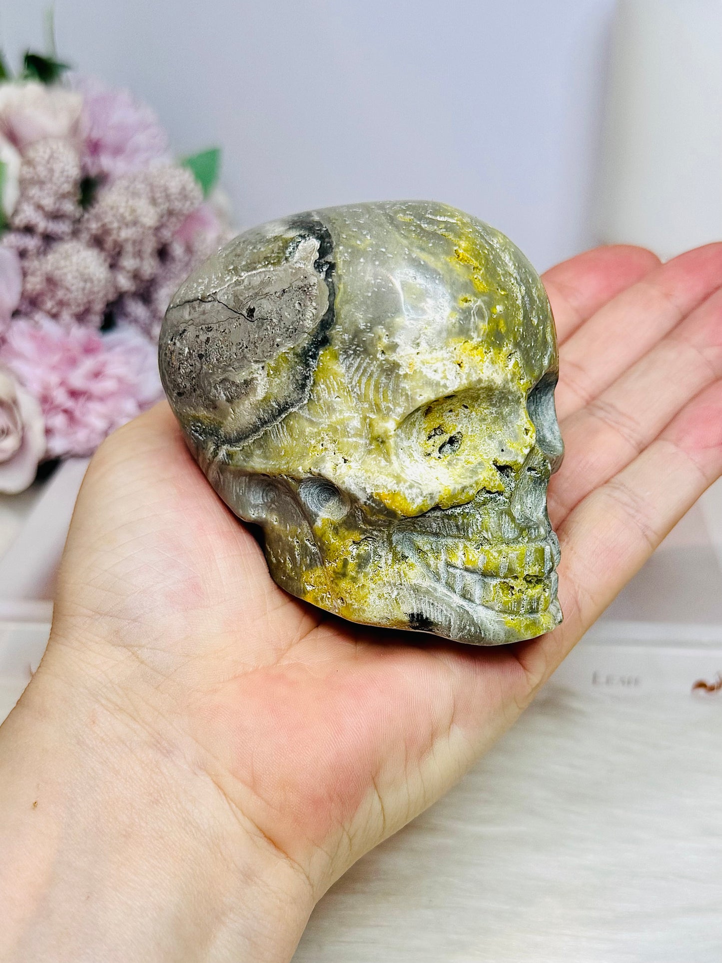 Bumblebee Jasper Carved Skull 8cm 442g