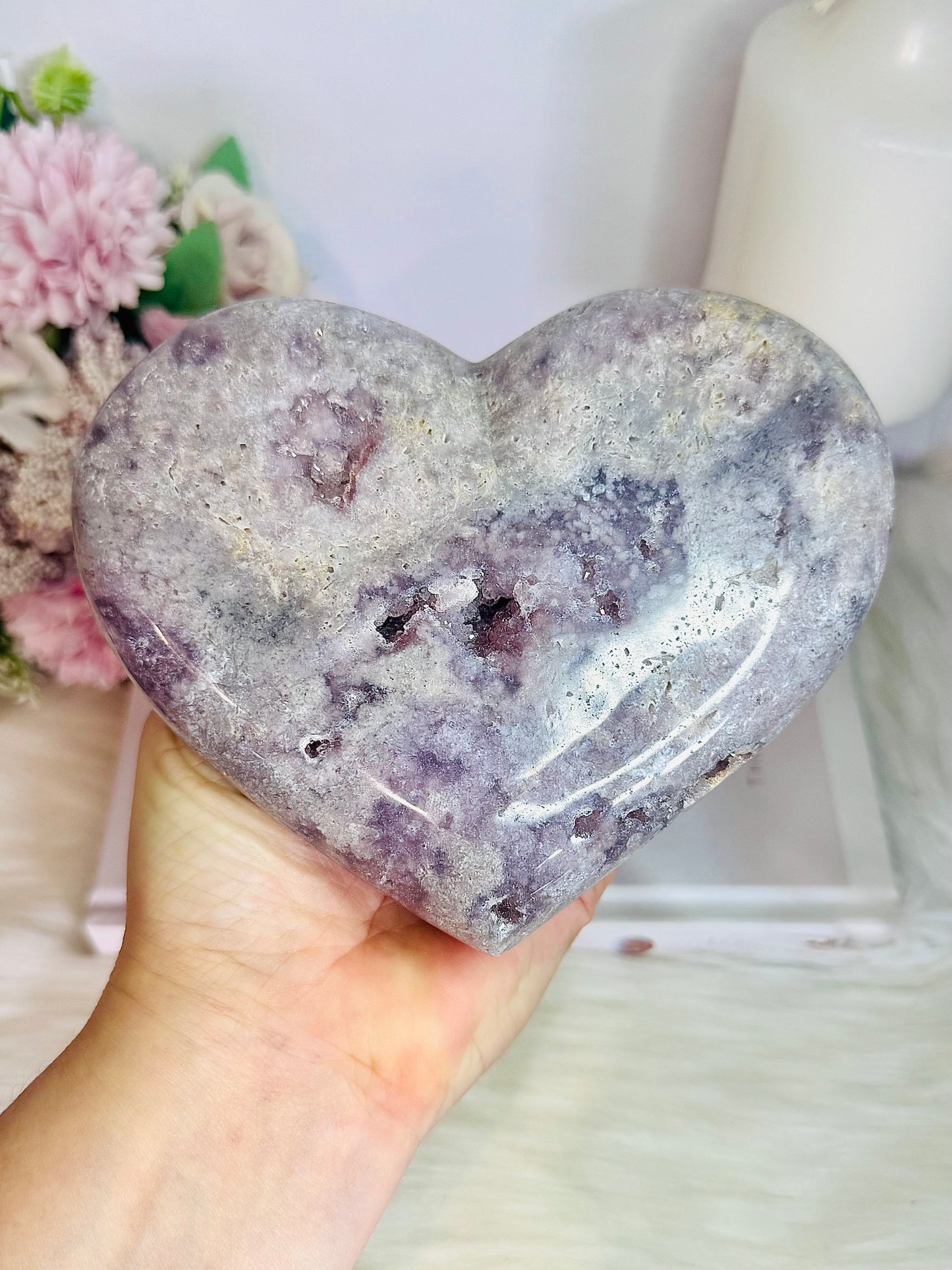 Pink Amethyst Druzy Carved Large Heart 14cm 812grams
