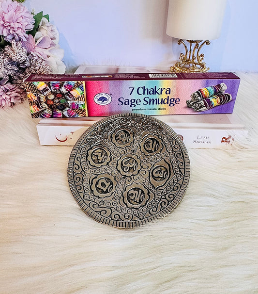 Gift Set ~ Chakra Sage Smudge Incense Sticks with Silver Burner