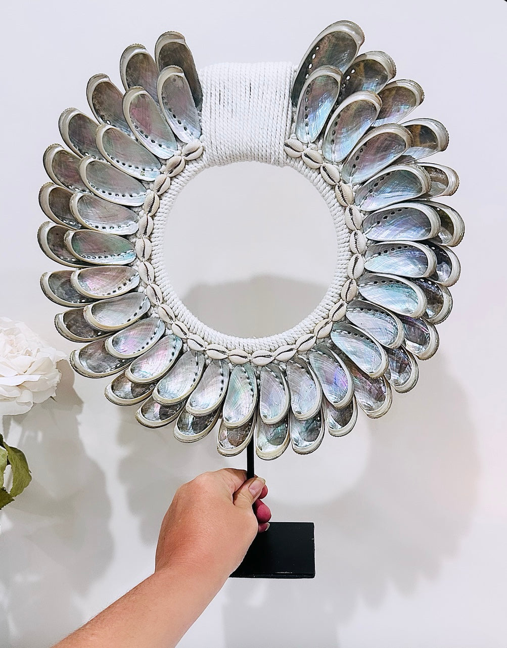 Incredible Large 42cm Mother Of Pearl Necklace On Stand Absolutely Spectacular