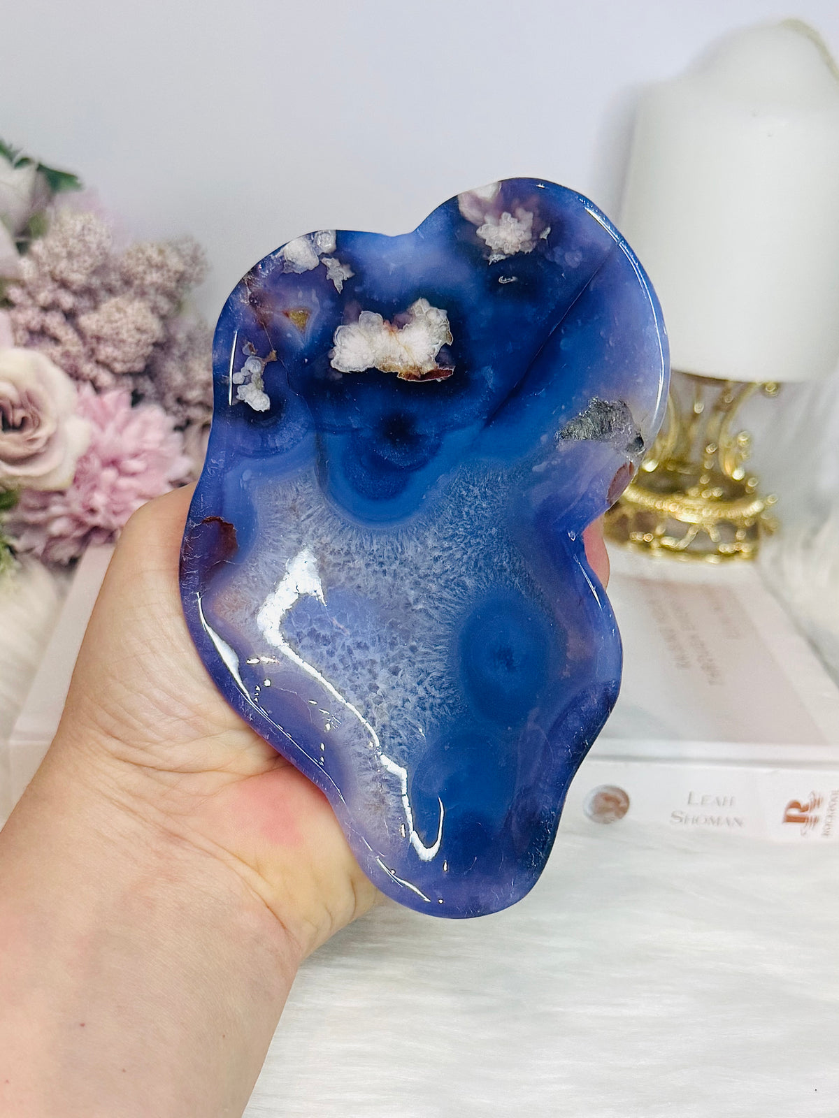 High Grade Blue Flower Agate Bowl 13cm 265g
