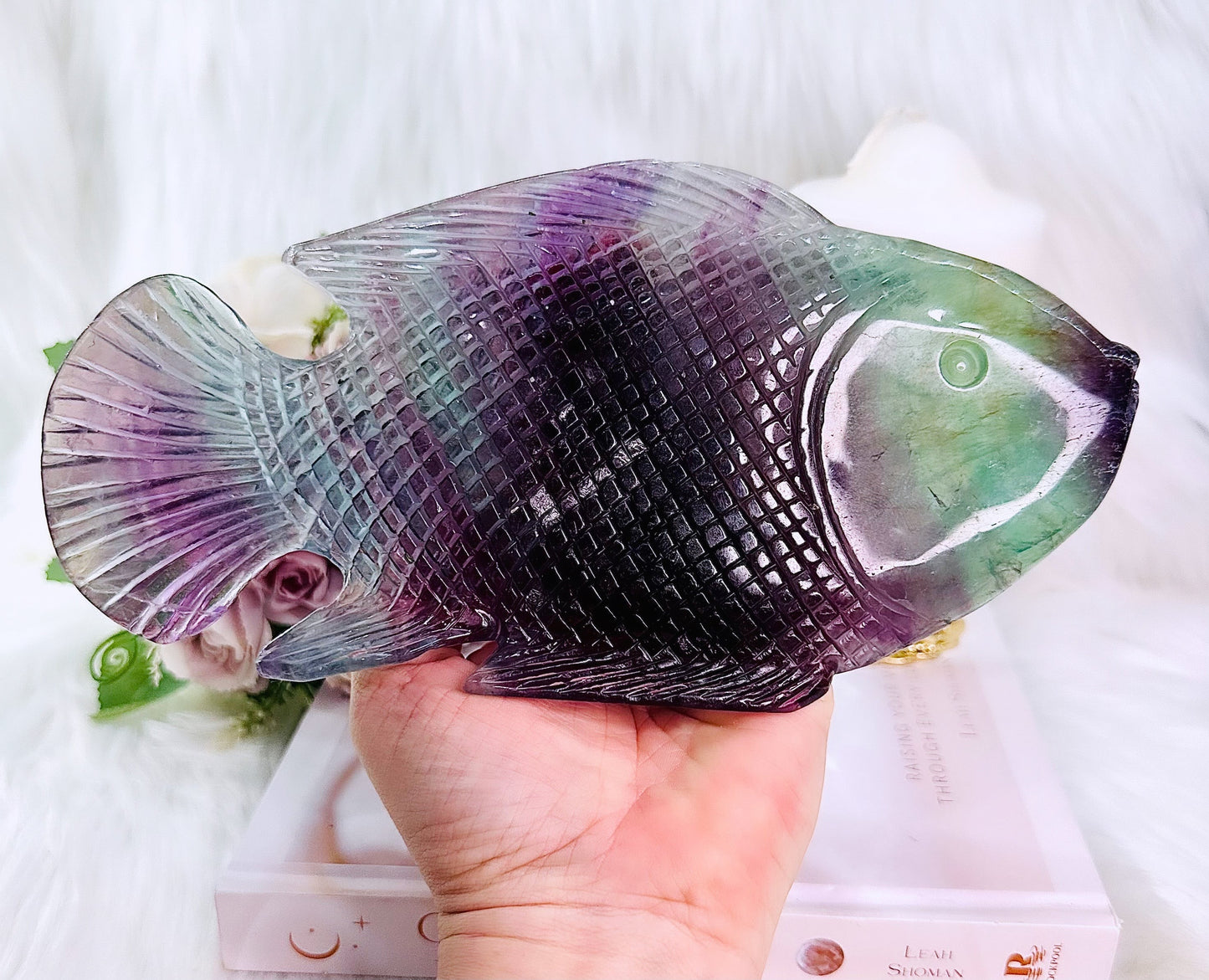 Magnificent Huge 23cm 784gram Carved Perfection Stunning Rainbow Fluorite Fish