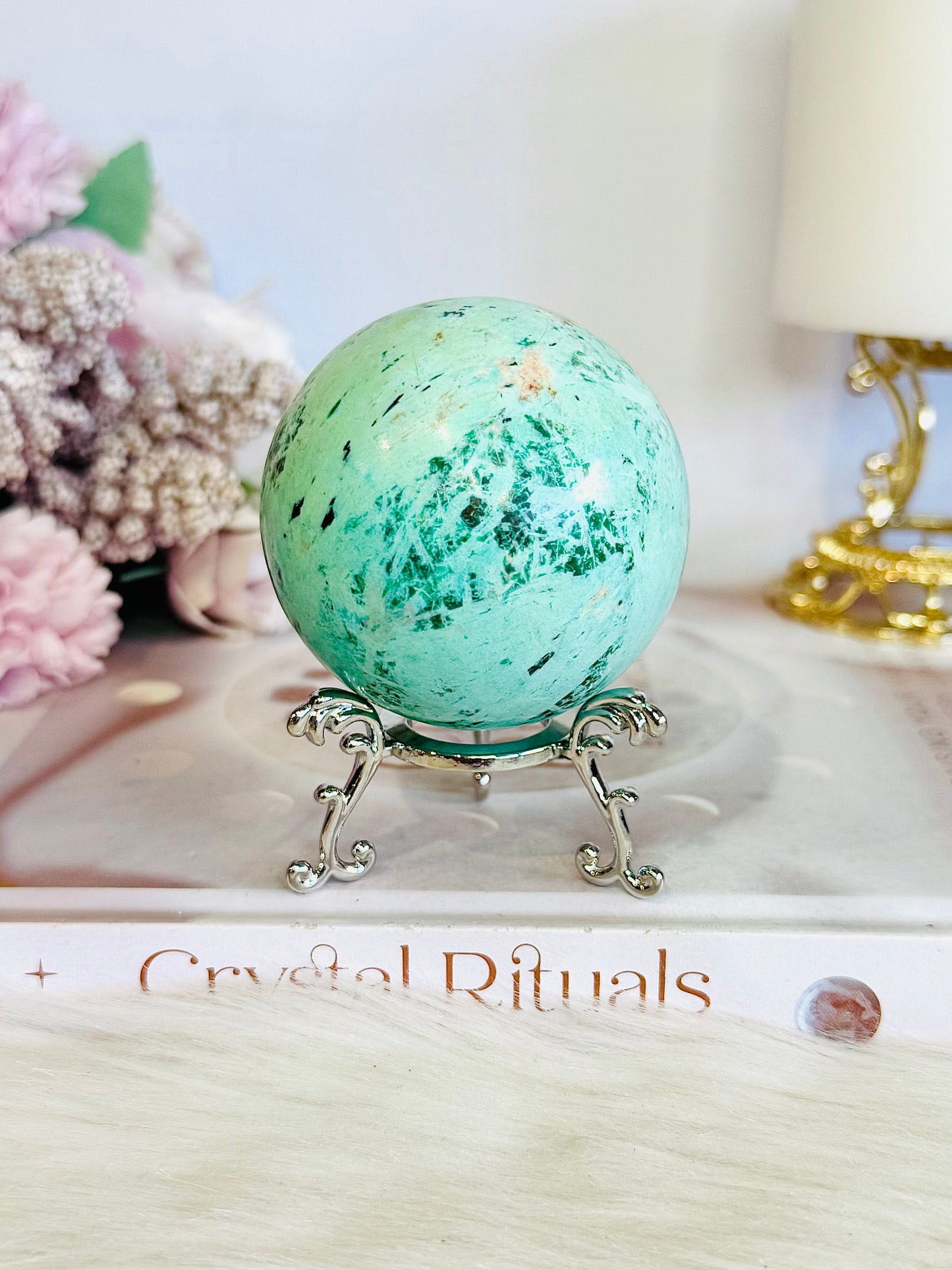 A Rare Stone ~ Genuine Inca Turquoise Sphere 243grams On Stand