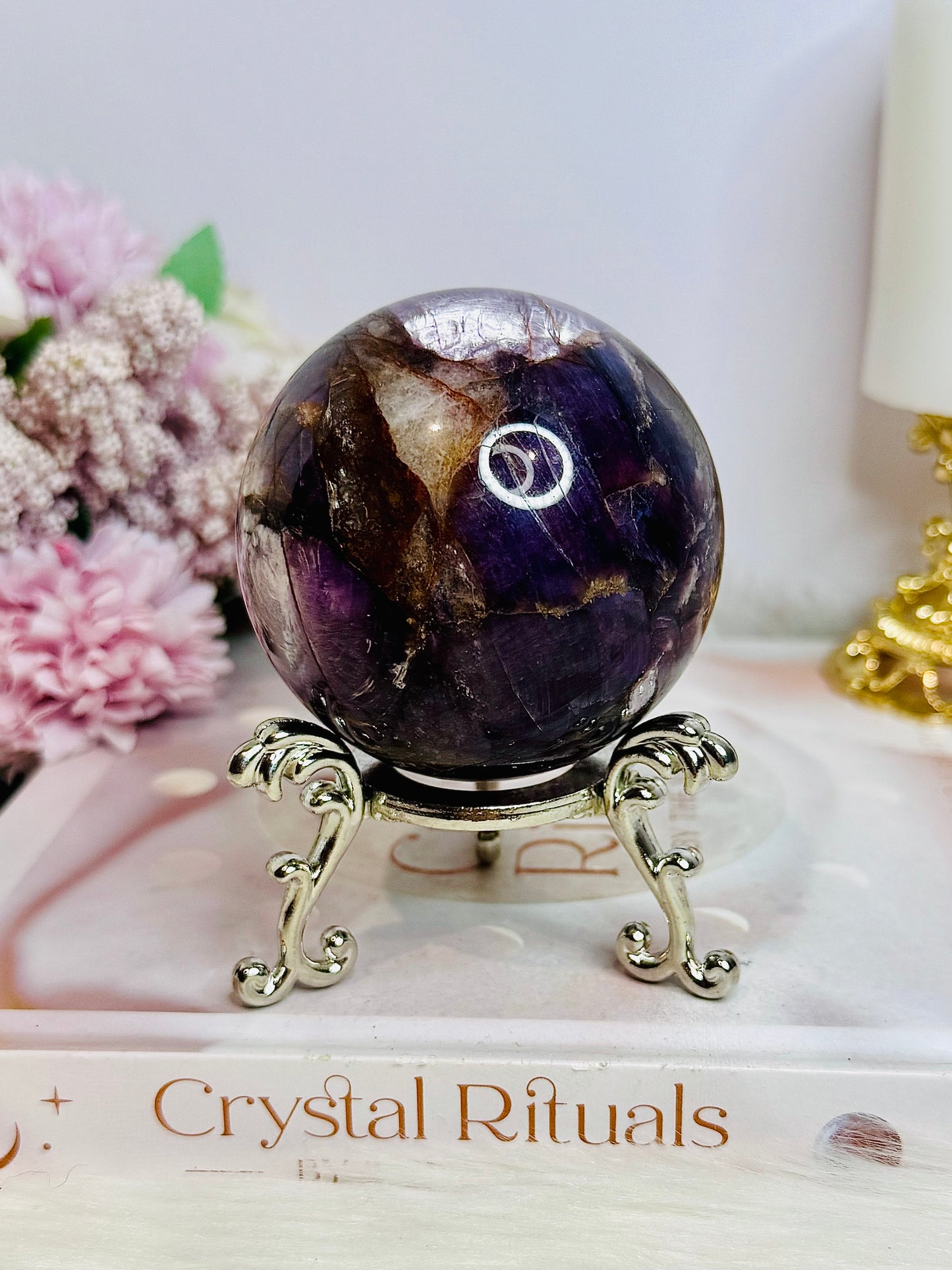 Large High Grade Purple Mica Sphere 448g On Stand