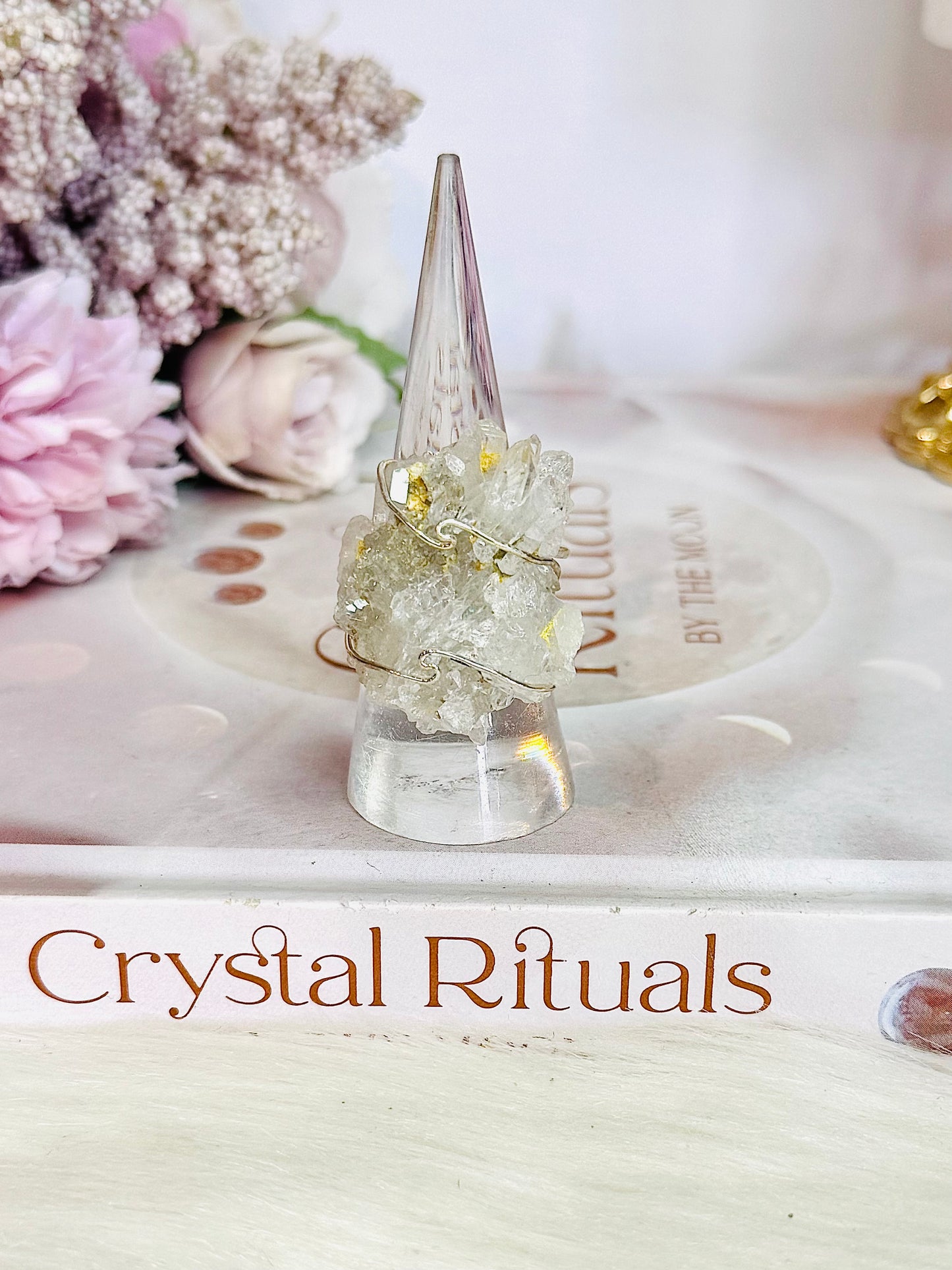 Clear Quartz Cluster Adjustable Ring In Gift Bag From Brazil