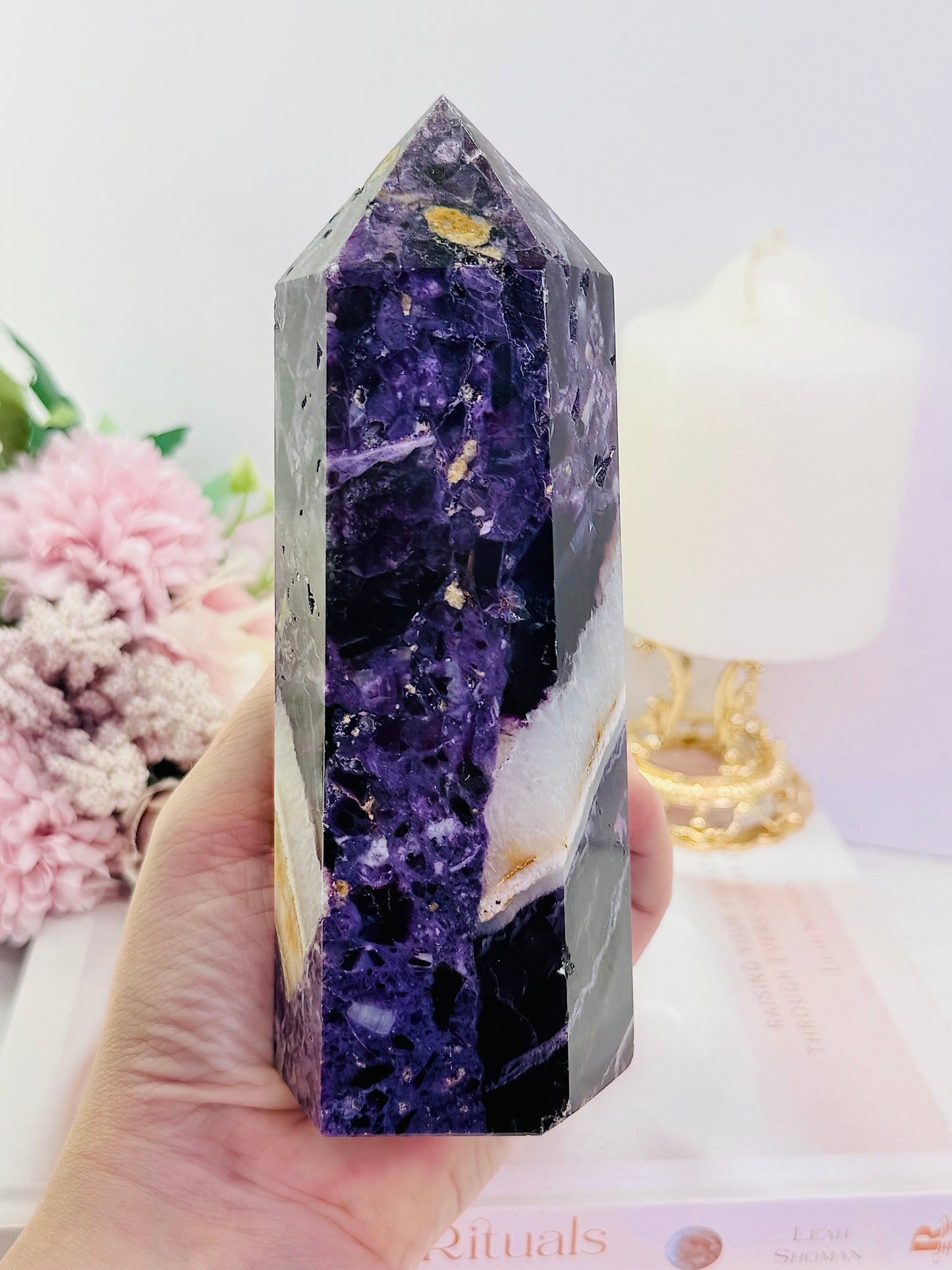 Large 16cm Chunky 865gram Purple Root Fluorite Tower